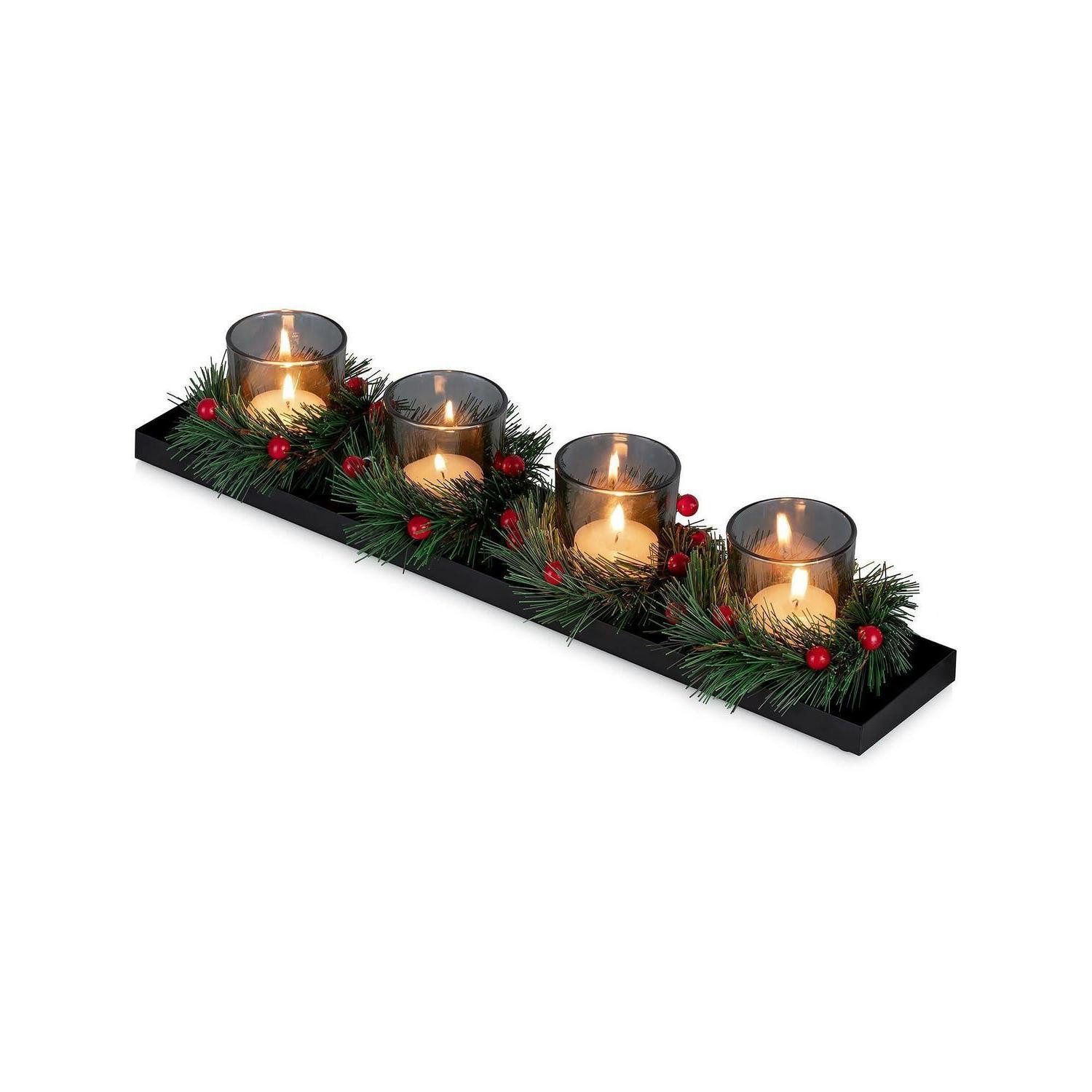 LuxusKollektion Adventskranz Adventskranz Metall Schwarz mit Gläsern