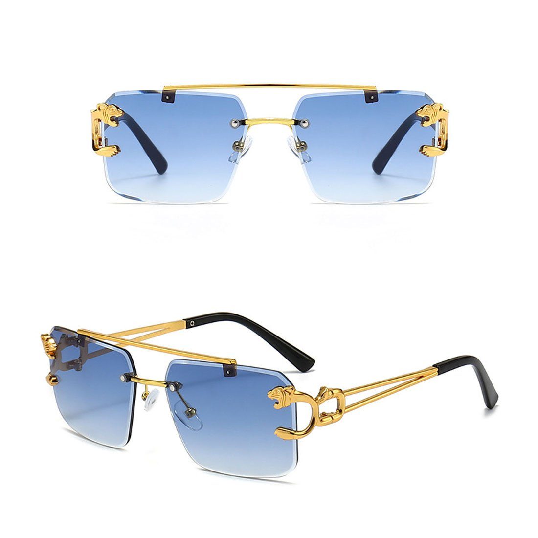DÖRÖY für blau Damen-Retro-Sonnenbrille ohne Rand, draußen Herren-Sonnenbrille Sonnenbrille