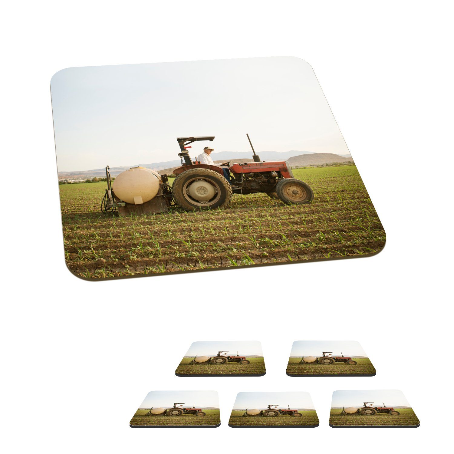 Zubehör - für Tasse Gläser, Traktor Korkuntersetzer, - Untersetzer, 6-tlg., MuchoWow Glasuntersetzer, Landwirt Tischuntersetzer, Glasuntersetzer Berg,