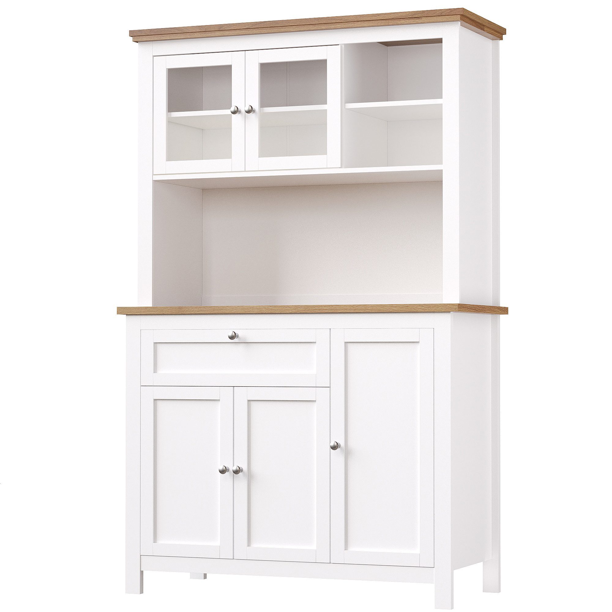 Flieks Küchenbuffet mit LED-Beleuchtung und verstellbaren Ablagen (1-St., B105/T40/H180 cm) Hochschrank Küchenschrank Geschirrschrank mit Schubladen und Glastür – Bild 4 von 5
