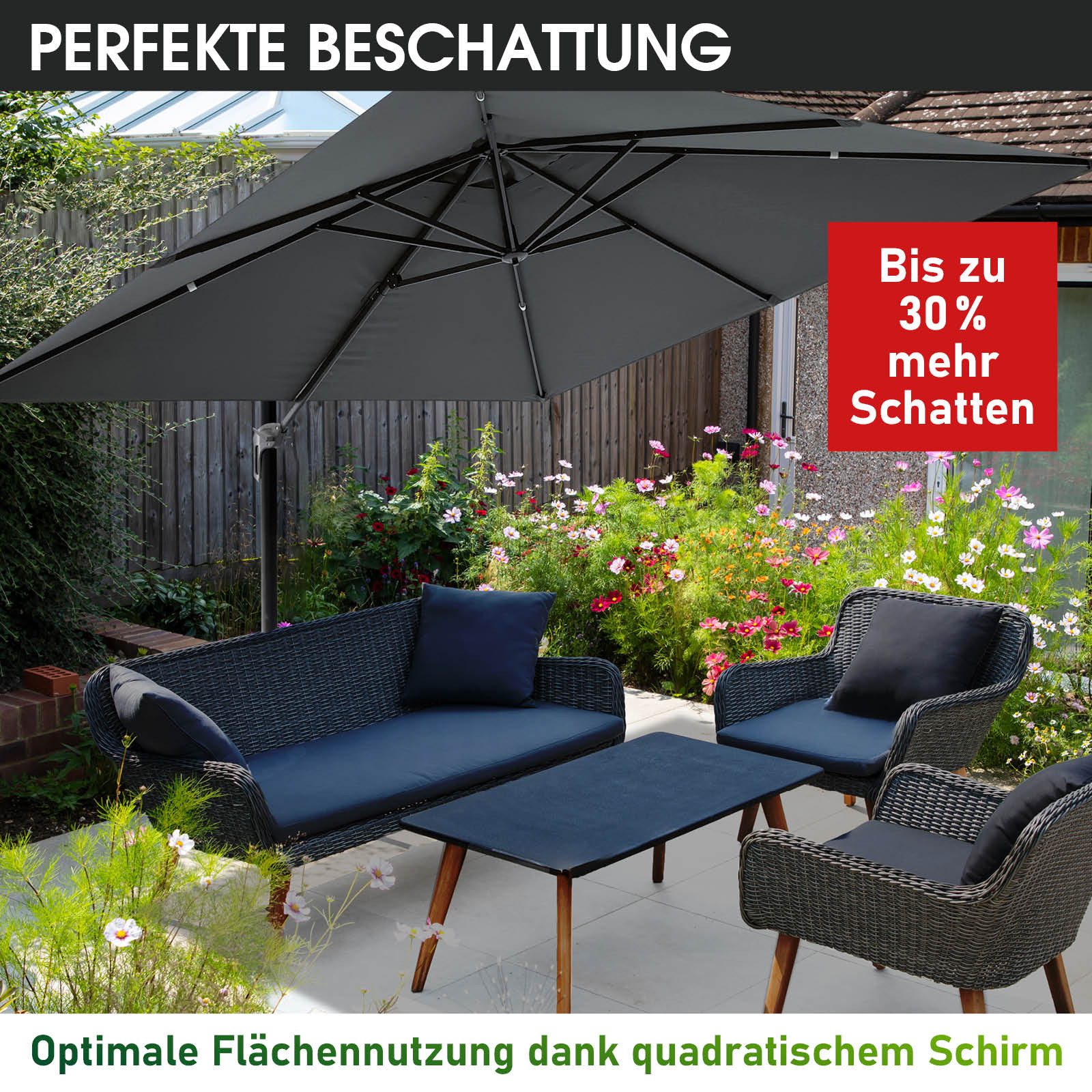 BRAST Sonnenschirm Ampelschirm Alu, UV-Schutz 50+, wetterfest rostfrei 360°, LxB: 300x300 cm, inkl. Schützhülle