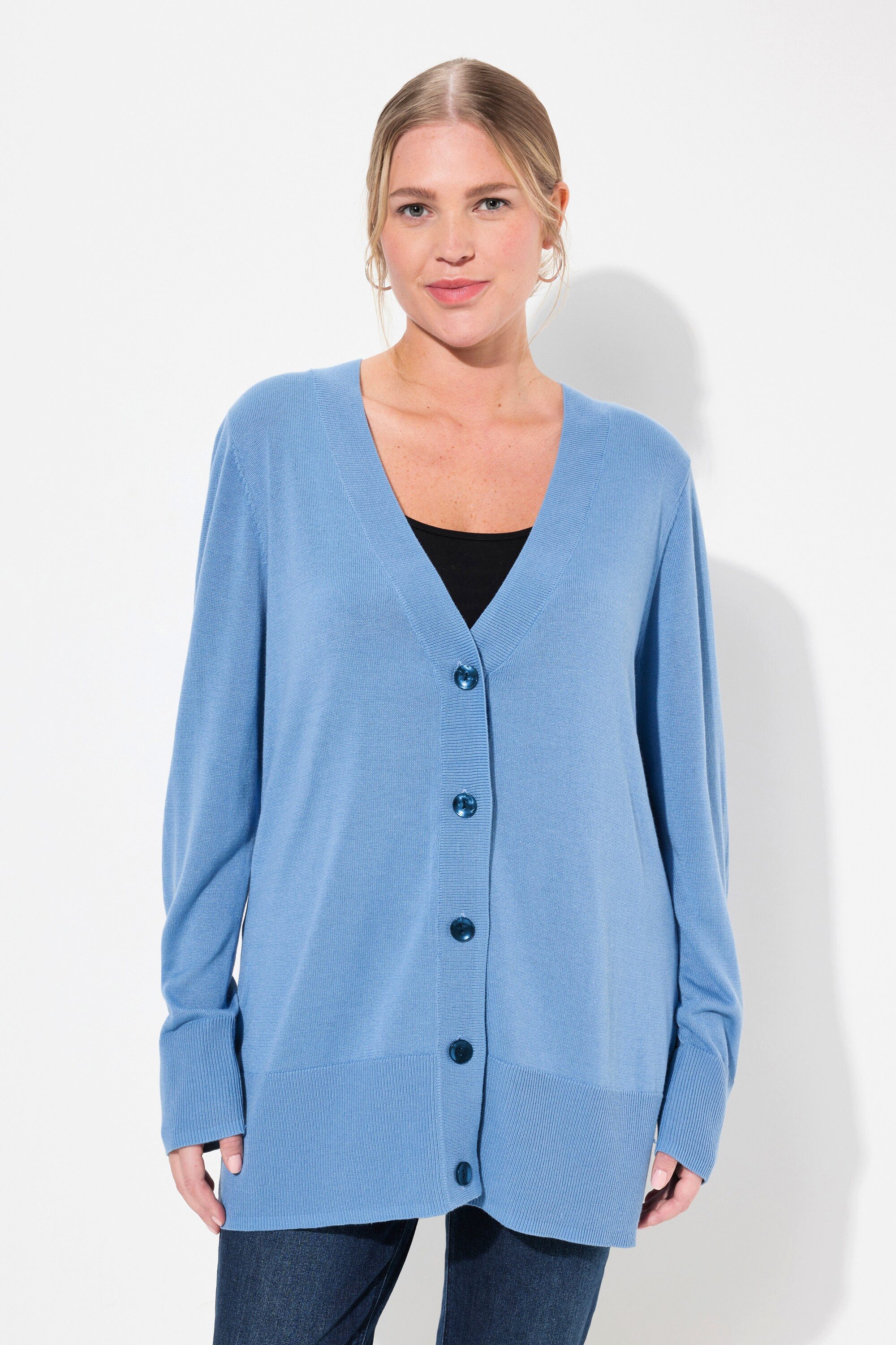 Strickjacke Strickjacke V-Ausschnitt Knopfleiste Feinstrick