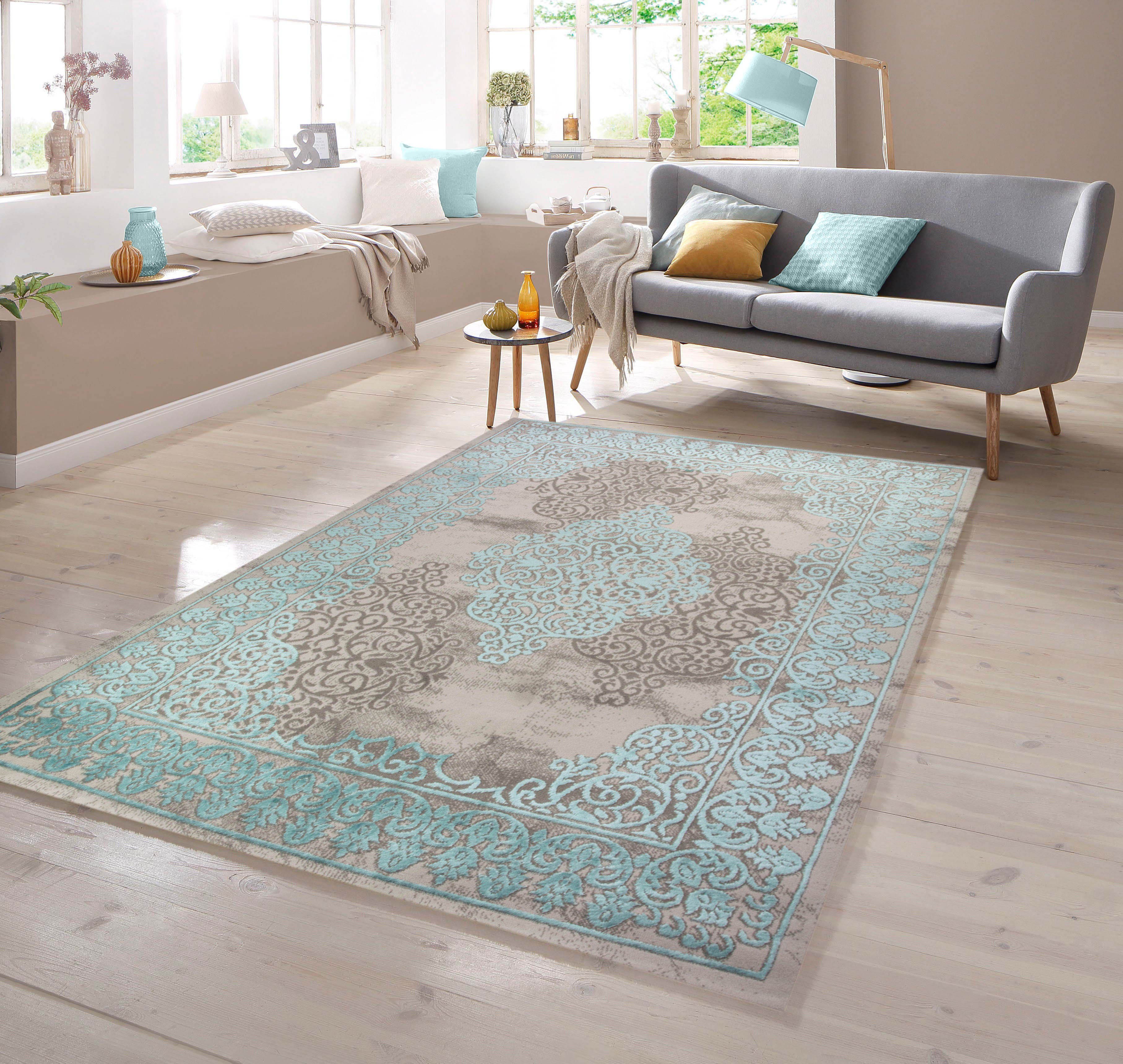 TeppichHome24 Teppich Teppich Vintage in Türkis Grau, rechteckig günstig online kaufen
