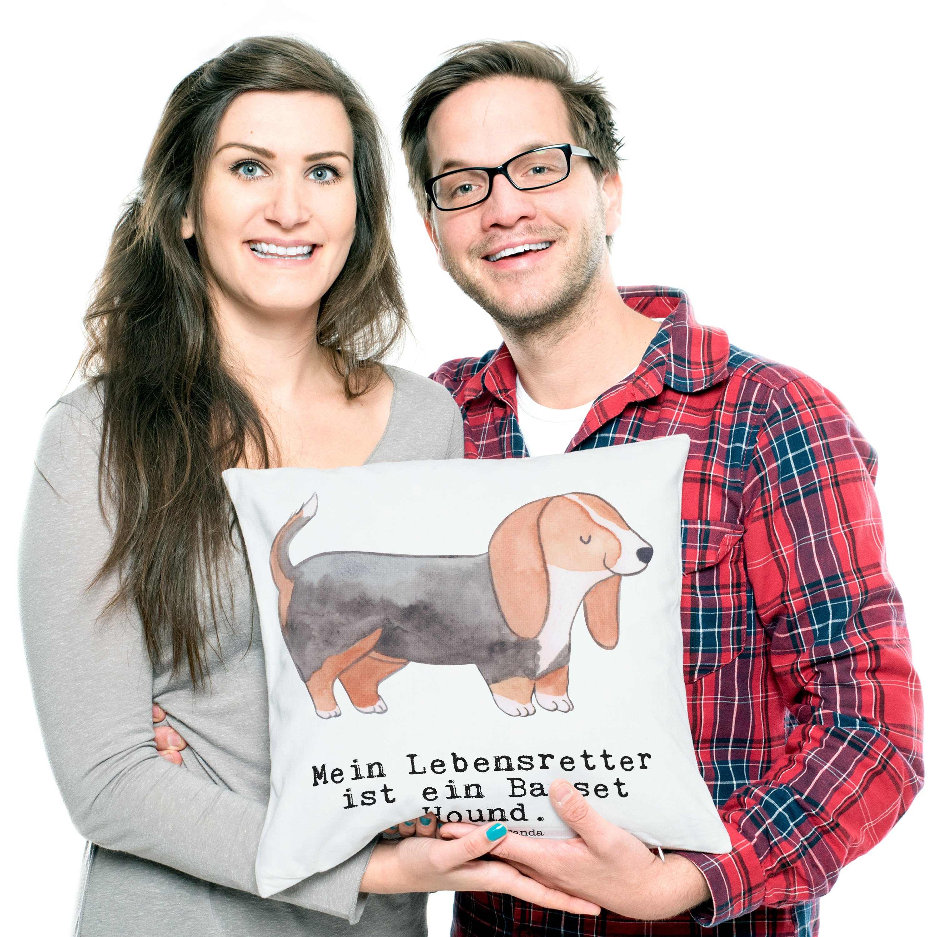 Mr. & Mrs. Panda Dekokissen Kissenhülle - Hound Weiß Sofakissen, Basset Geschenk, - Lebensretter