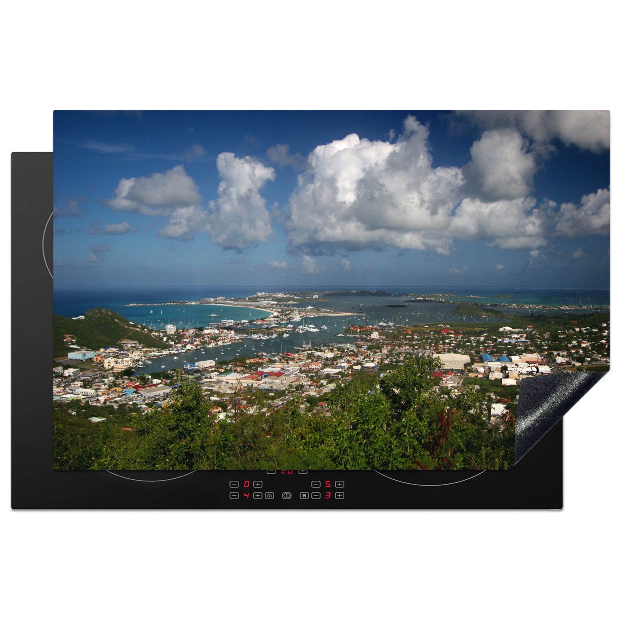 MuchoWow Herdblende-/Abdeckplatte Der städtische Teil der Insel Sint Maarten, Vinyl, (1 tlg), 81x52 cm, Induktionskochfeld Schutz für die küche, Ceranfeldabdeckung