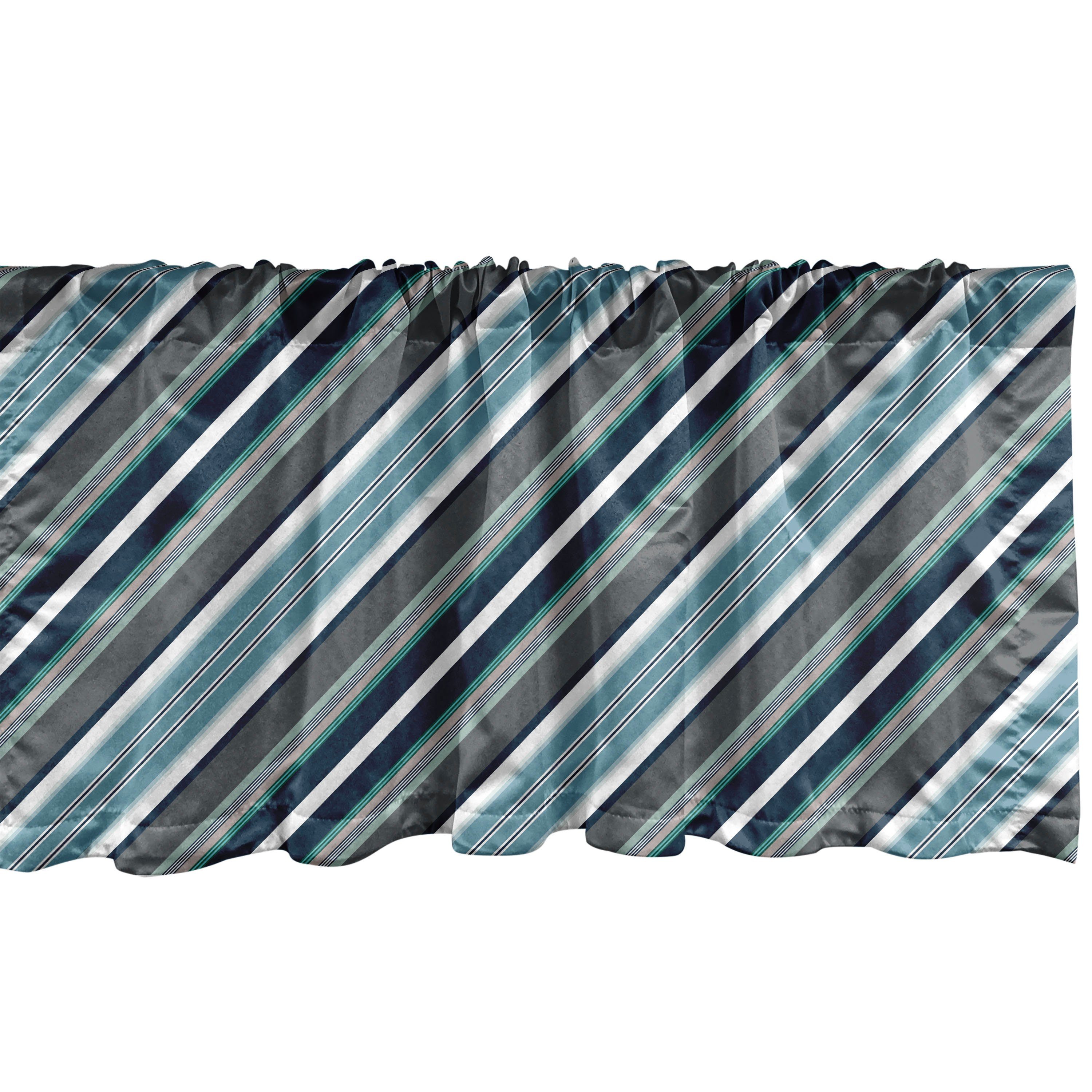 Vorhang Gestreift Grau Microfaser, Volant und Küche Dekor Scheibengardine mit Blau Stangentasche, für Abakuhaus, Schlafzimmer Diagonal