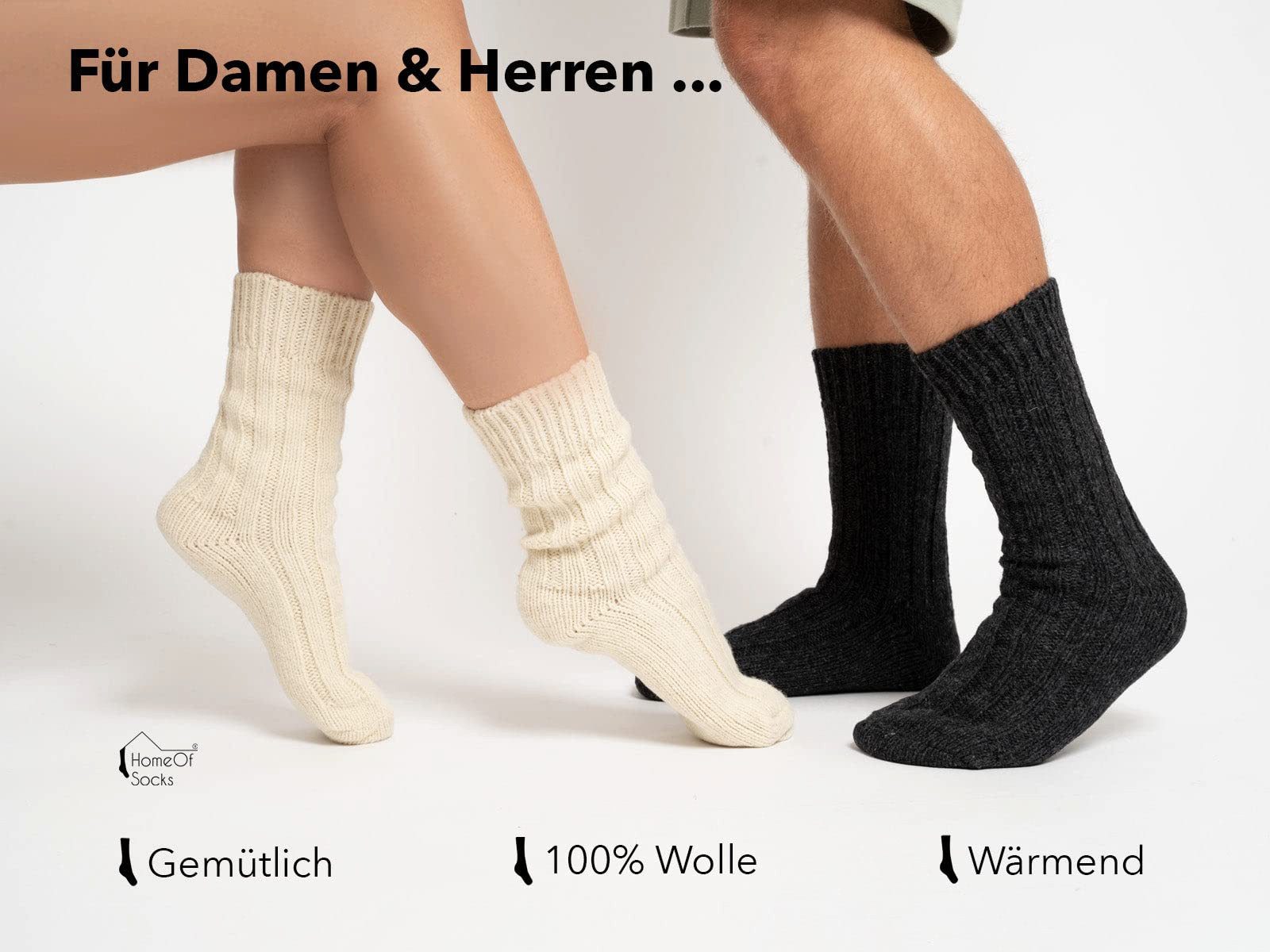 HomeOfSocks Socken 100% Wolle Schurwoll Socken Natur Warm 2er Pack Dicke und warme Wollsocken mit 100% Wollanteil