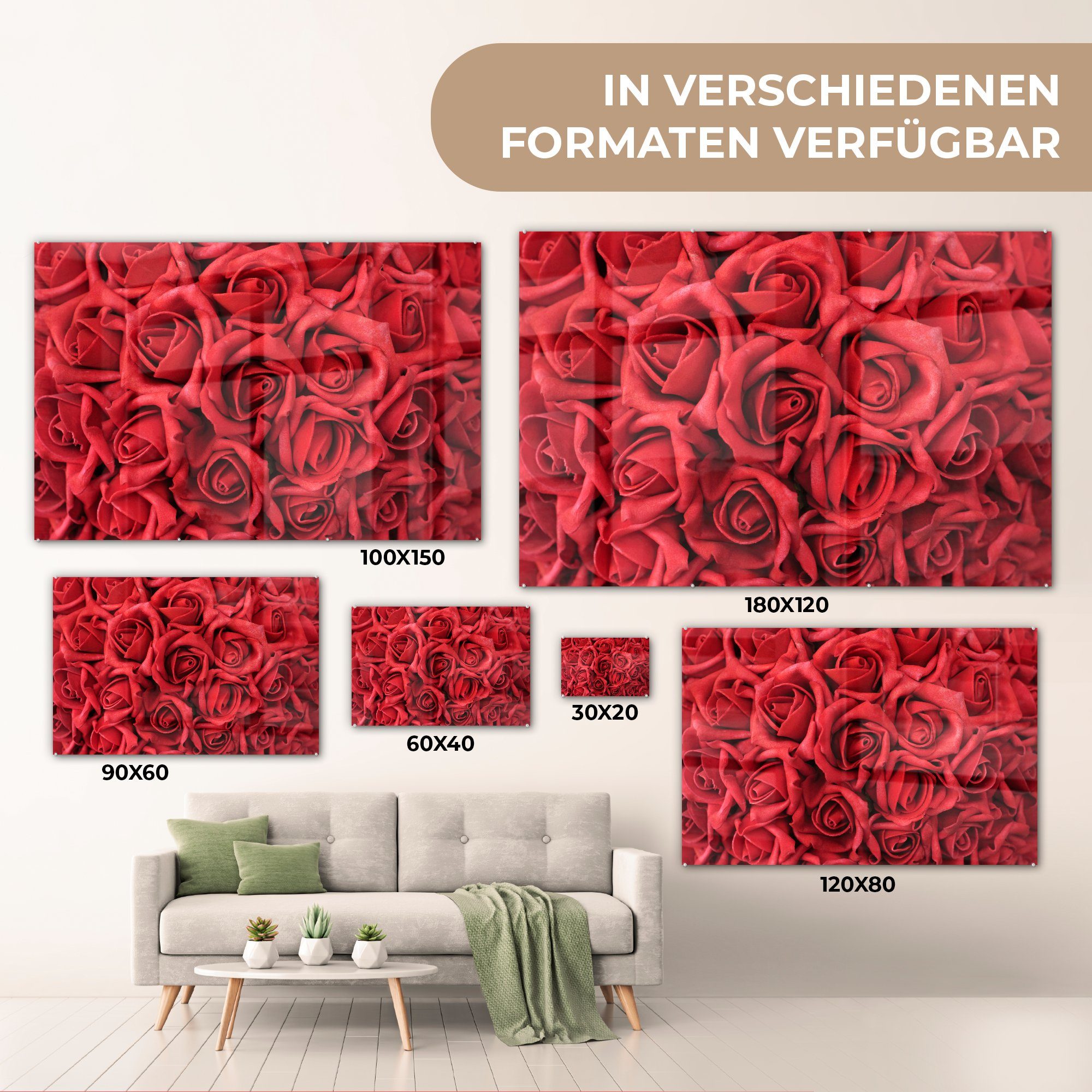 Acrylglasbilder & Rot, Schlafzimmer Acrylglasbild MuchoWow - Wohnzimmer Rosen Rosenblütenblätter - St), (1
