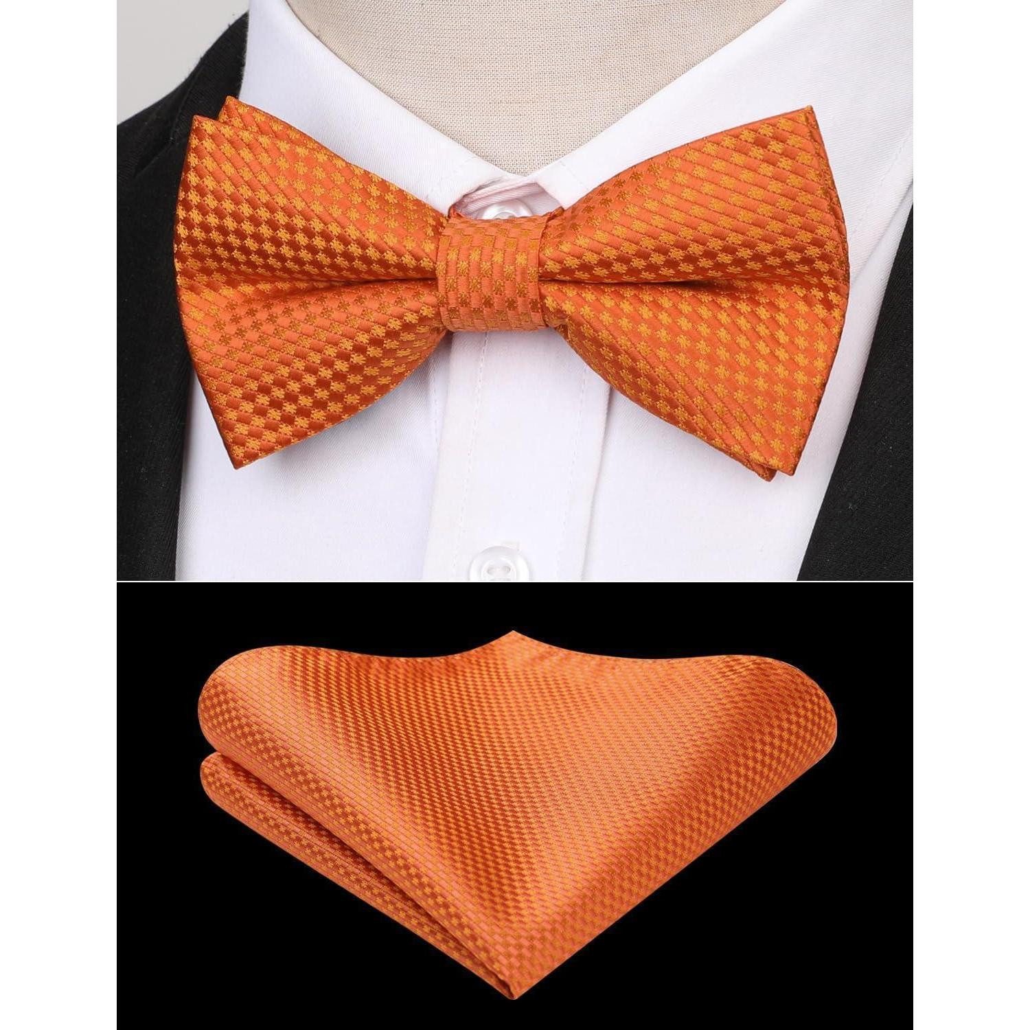 LuxusKollektion Fliege Fliege Herren Vorgebunden Einstecktuch Anzug Hochzeit Set Orange (1-St) – Bild 5 von 5