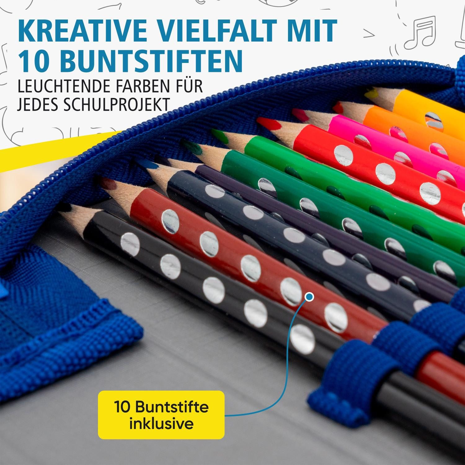 itenga Federmäppchen itenga Schüler-Etui Mäppchen Polizei 28 teilig 1-Zipper