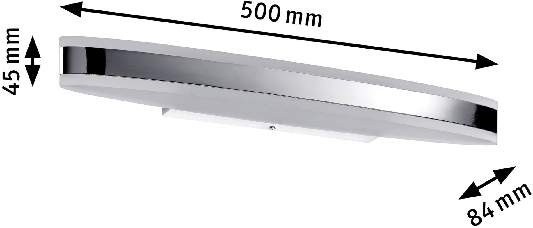Paulmann Spiegelleuchte Kuma IP44 fest 9W Weiß, LED Badezimmerleuchte Acryl, Chrom, integriert, Metall, Warmweiß, 500mm
