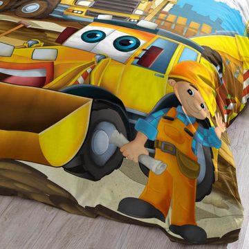 Kinderbettwäsche Baustelle Trendy Bedding, ESPiCO, Renforcé, 2 teilig, Bauarbeiter, Bagger, Betonmischer