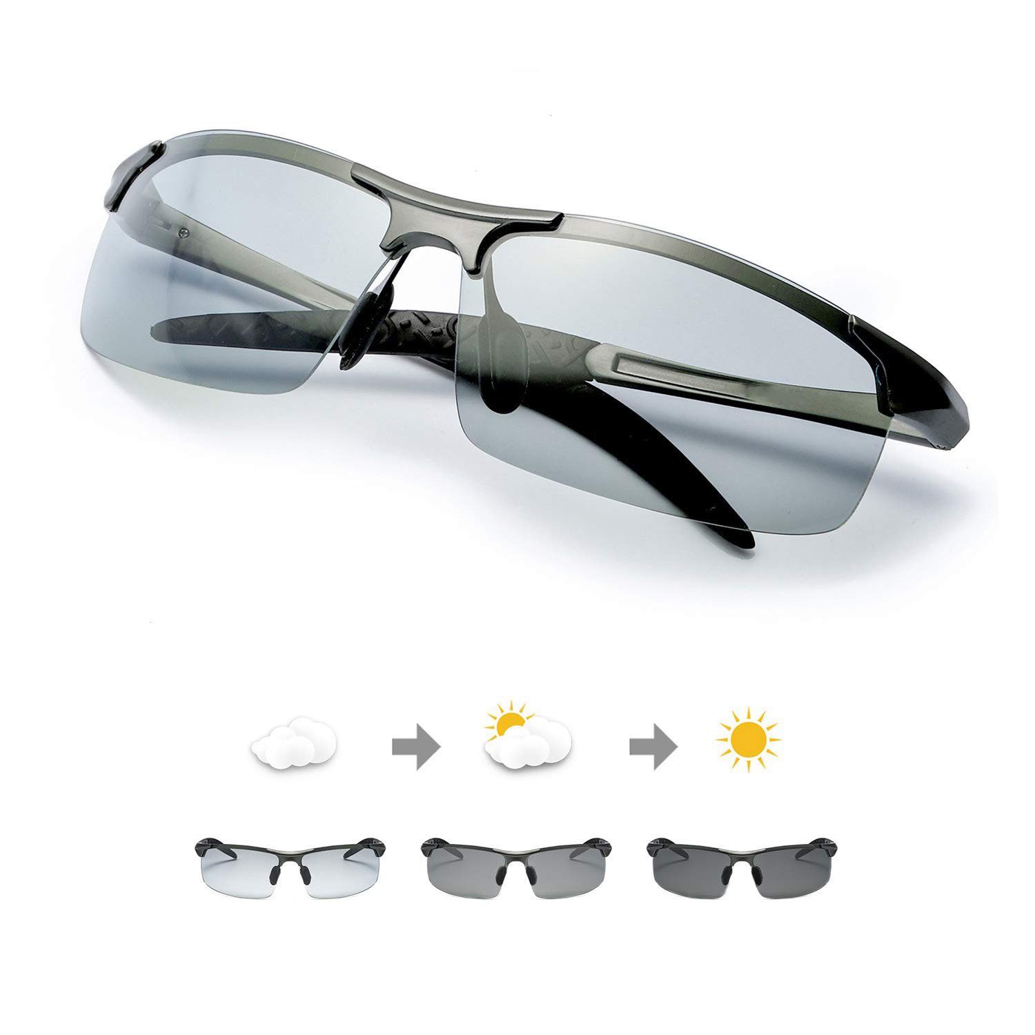 Housruse Sonnenbrille Polarisierte Sonnenbrillen,photochrome Sportspiegel  für UVA-UVB-Schutz