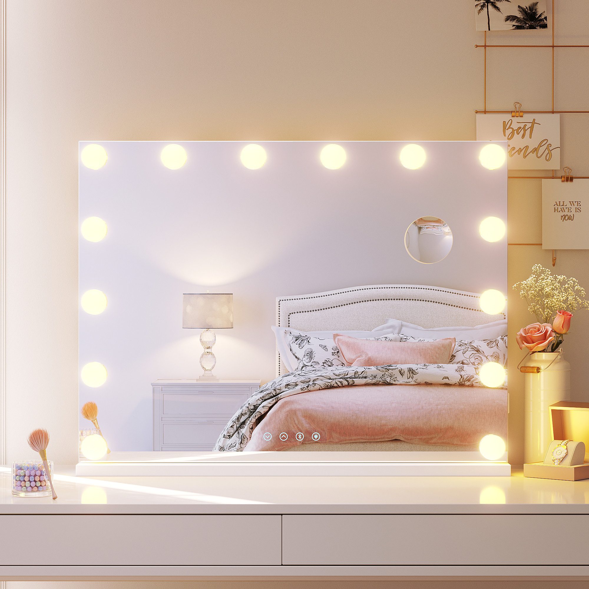 Kosmetikspiegel Dreifarbiger LED-Kosmetikspiegel mit Bluetooth und USB-Funktionalität