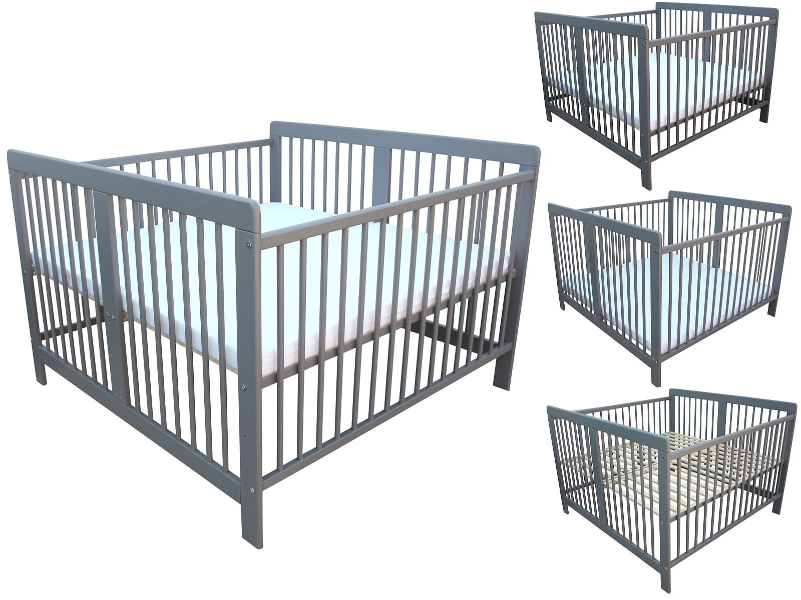 Kinderbett Zwillingsbett grau mit 2 Matratzen 120x120cm
