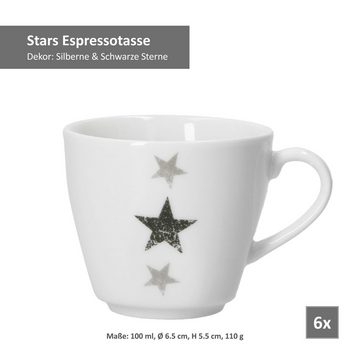 van Well Tasse 6er Set Espressotasse mit Espressountertasse Stars