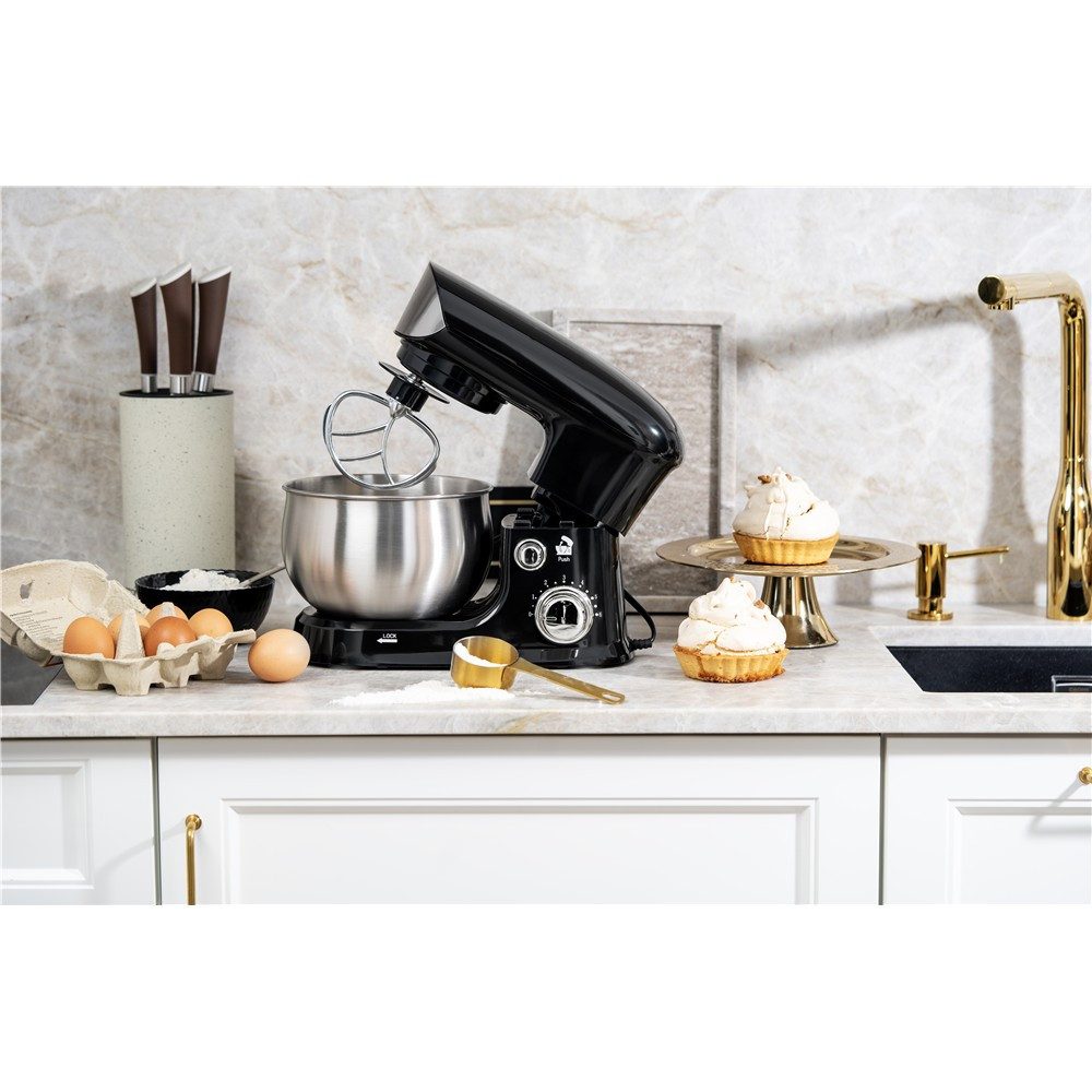 ADLER EUROPE Küchenmaschine AD 4226b, 1200 W, 3 l Schüssel, Knetmaschine, Planetarisches Rührwerk, Knethaken, Schneebesen, Schwarz