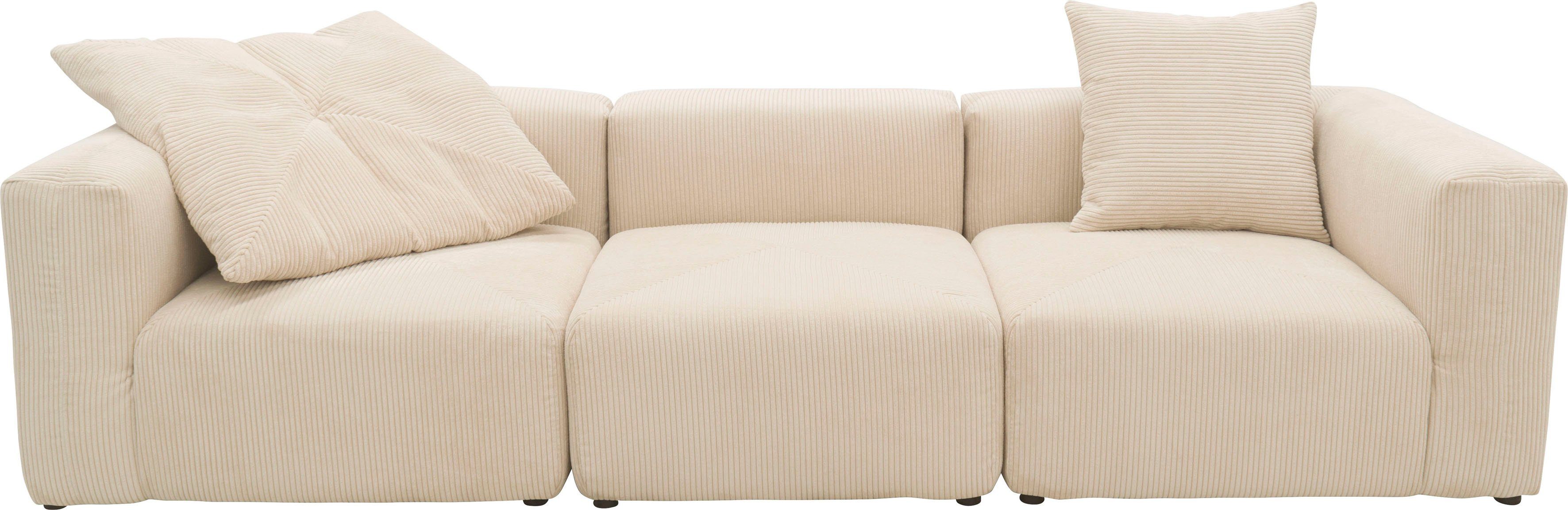 Big-Sofa aus Modulen: bestehend 2 RAUM.ID Gerrid, Eck- ein Cord-Bezug, Mittelelement und