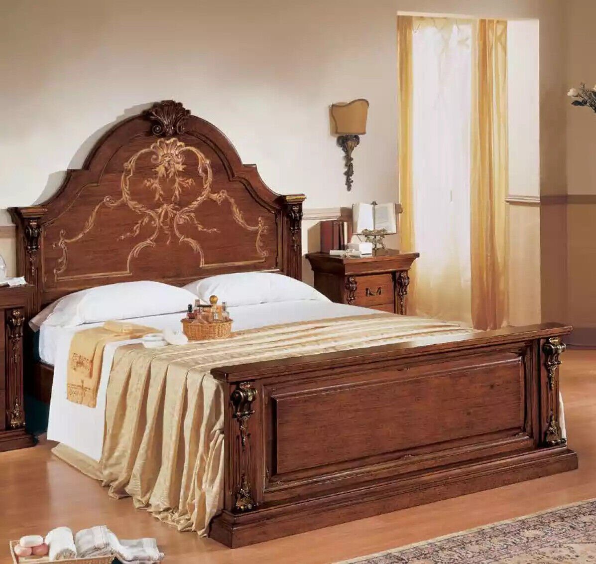JVmoebel Bett Schlafzimmer Bett Holz 160x200 Betten Braun Doppelbett Möbel Möbel (1-tlg., Nur Bett), Made in Italy