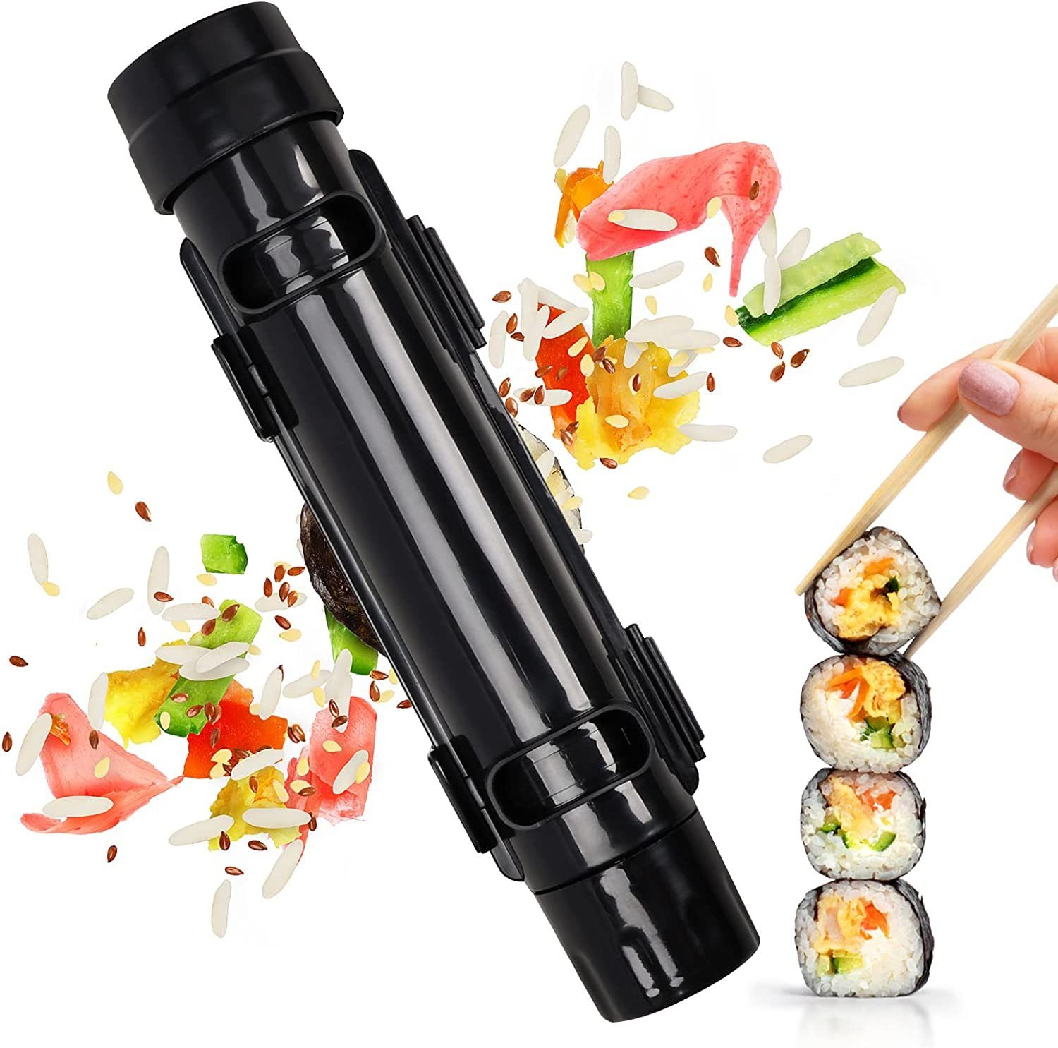 NUODWELL Sushiteller Sushi-DIY-Maschine, Sushi-Bazooka, gemeinsame Zubereitungswerkzeuge Schwarz