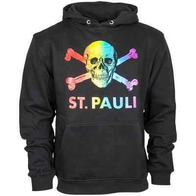 FC St. Pauli Kapuzenpullover Hoodie Totenkopf Regenbogen Groß (Schwarz)