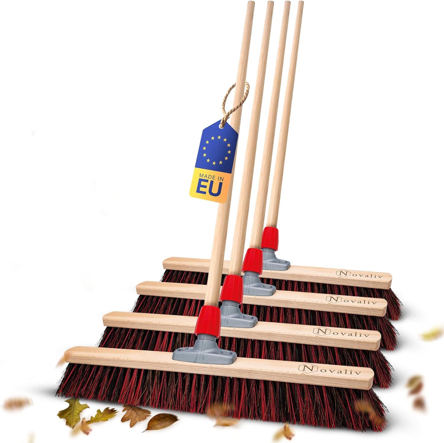 Novaliv Kehrgarnitur 19542-20064-4x, (4-tlg), 4 x Kehrbesen 60 cm I Besen mit Holzstiel I Arenga-Elaston Hofbesen Ga