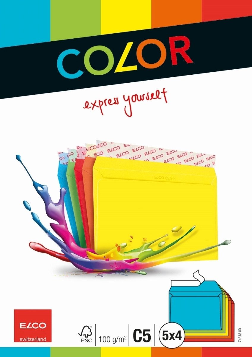 ELCO Briefumschlag Briefumschläge Color C5 farbig sortiert Haftklebung Papier 100 g/qm V.
