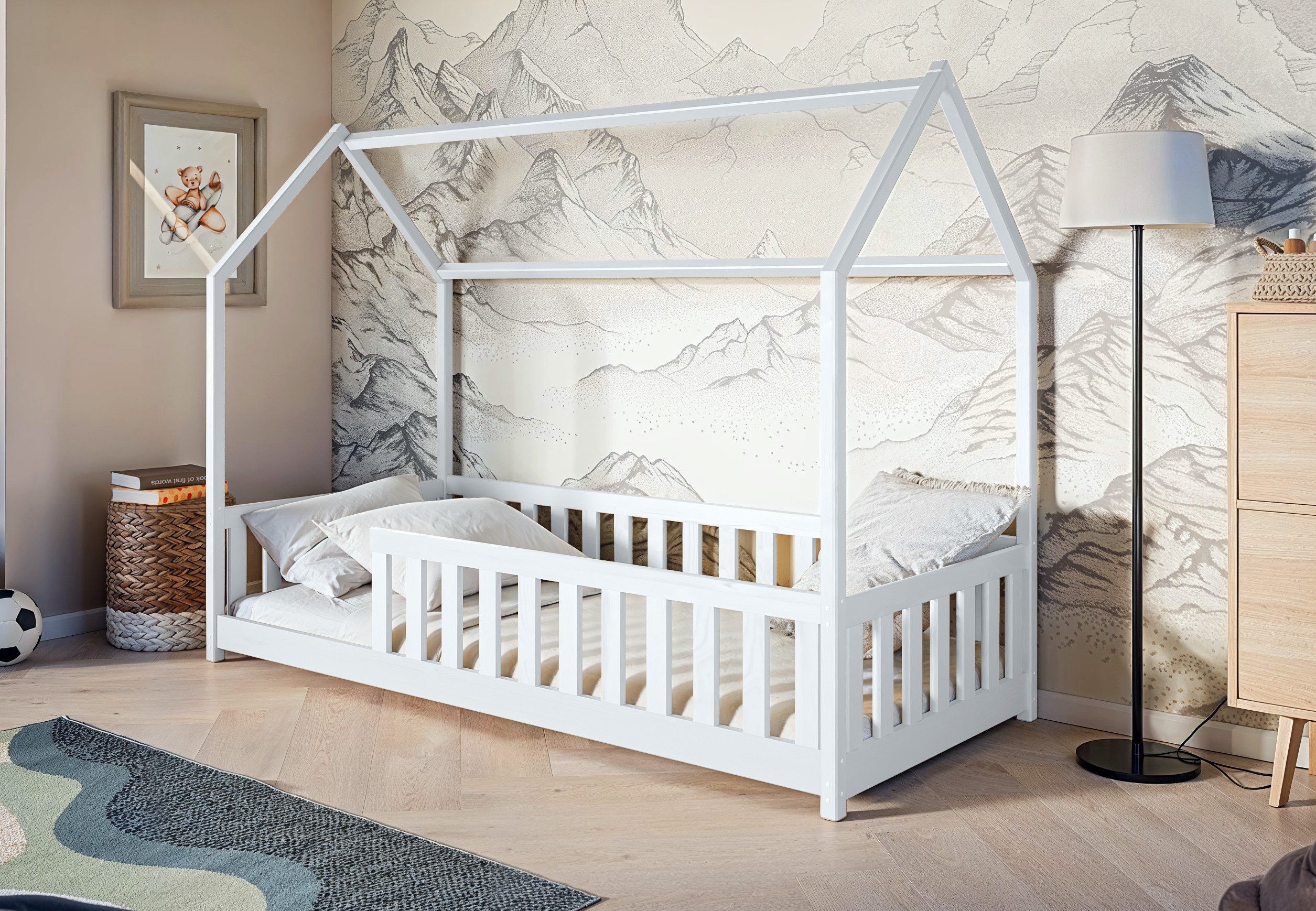 Hausbett Kinderbett 90x200 cm Bett mit Lattenrost Bed Kinder Jugendbett