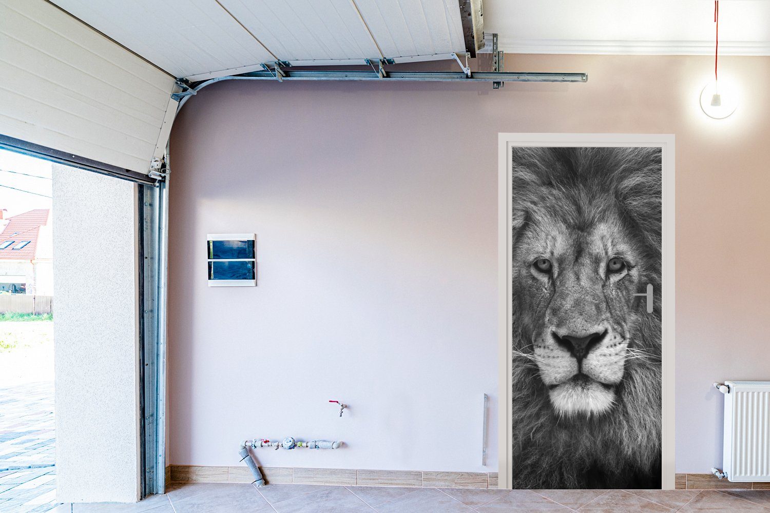 Löwe für Türaufkleber, cm weiß, Tierprofil Tür, MuchoWow St), Persischer bedruckt, Türtapete Matt, (1 in Fototapete 75x205 schwarz und