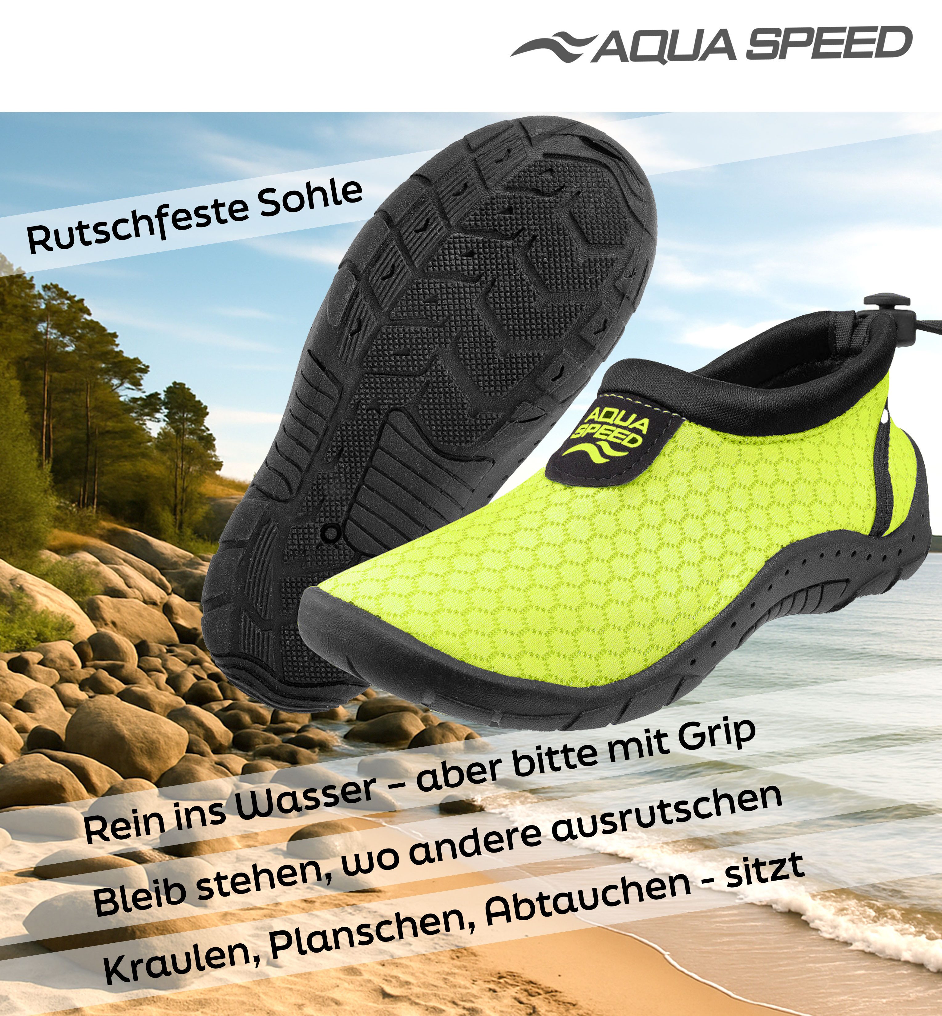 Aqua Speed 30 Aqua Shoe robuste Schwimmschuhe mit Anti-Rutsch-Sohle für Action Wasserschuh (Multifunktionale Aqua Schuhe – für Pool, Reise & Freizeit) Leicht & schnelltrocknend – Handtuch inklusive für Urlaub