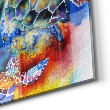 DEQORI Glasbild 'Drei Meeresschildkröten', 'Drei Meeresschildkröten', Glas Wandbild Bild schwebend modern