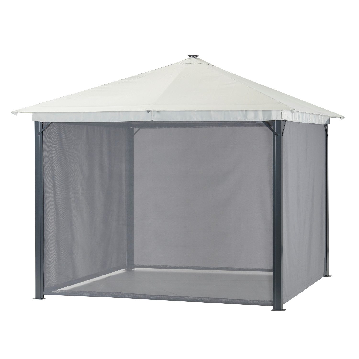 Leco Pavillon "Zoe" mit LED-Beleuchtung und Gittergewebe-Rollos, mit 4 Seitenteilen, Solar-Pavillon in anthrazit