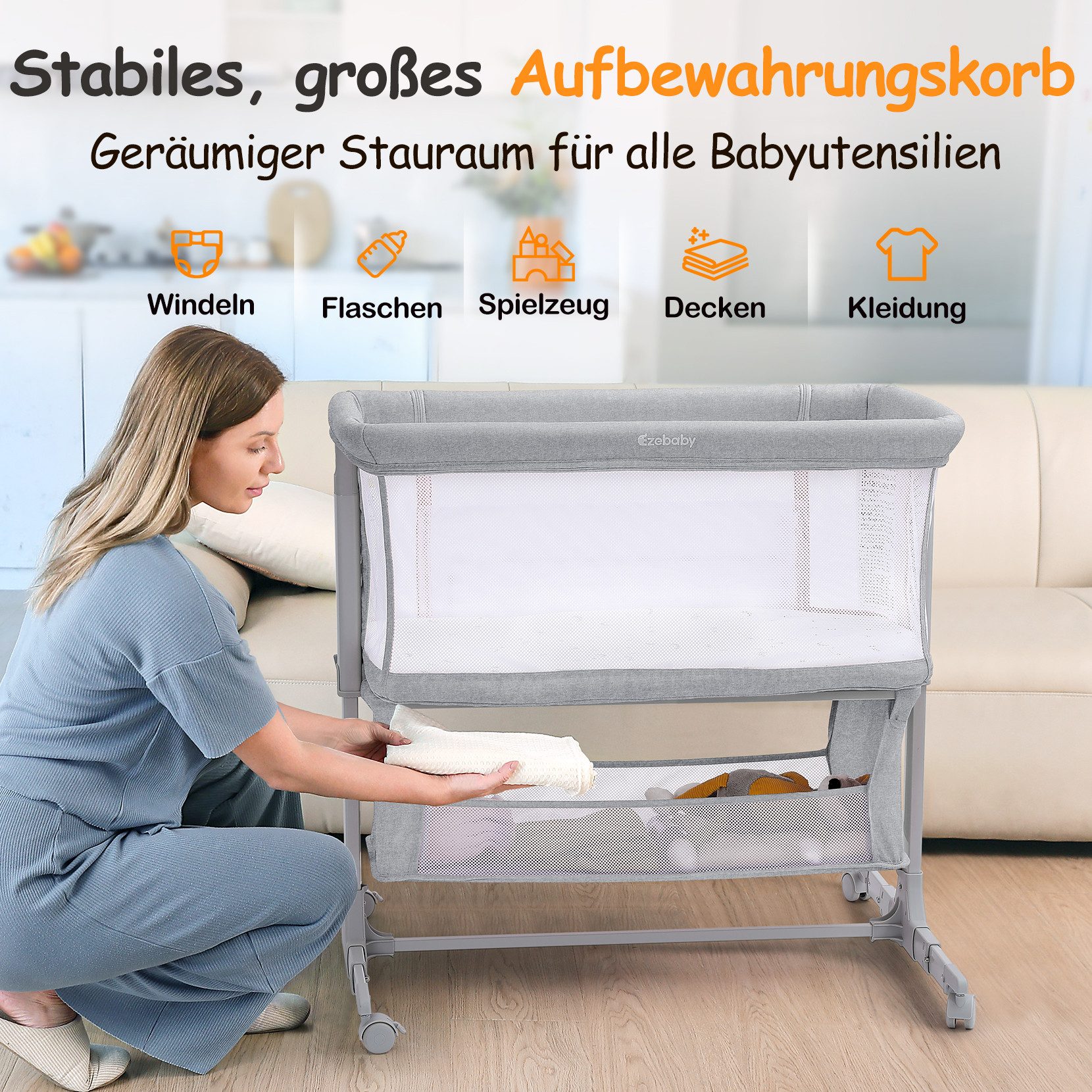 Ezebaby Beistellbett Baby Bettseitiger Bassinet für Neugeborene Tragbarer B günstig online kaufen