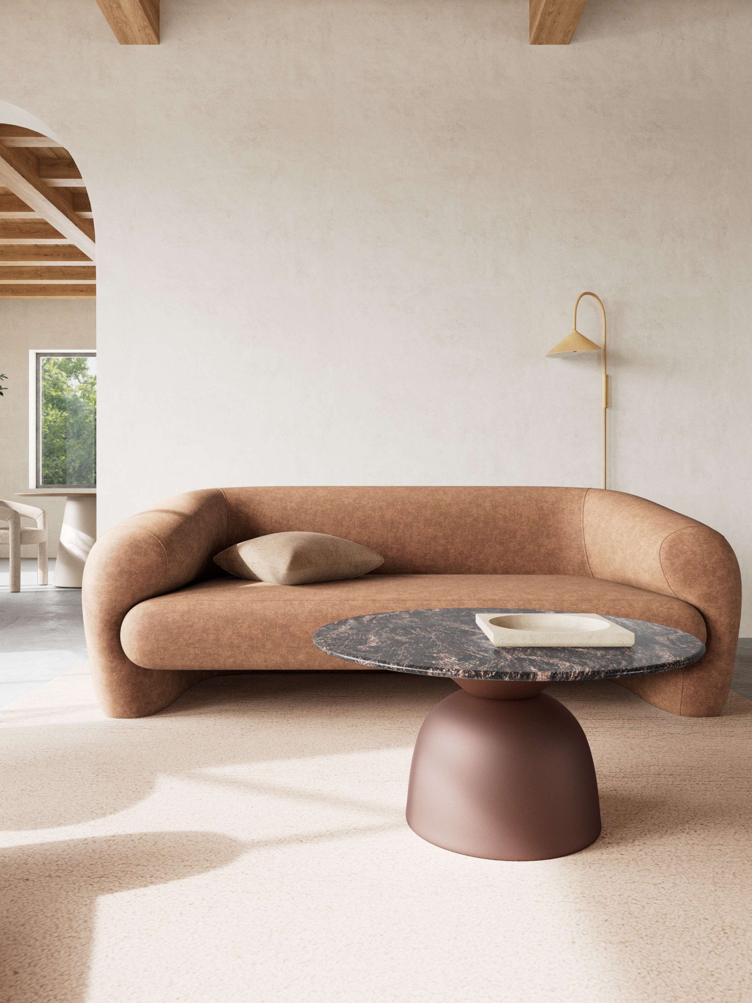 ACTONA GROUP Couchtisch Ferrol Beistelltisch– stilvoll & modern mit eleganter Marmorplatte, Rund. Brauner Cocoa Marmor, mattes Bronze-Stahlgestell. Ø: 80 cm – Bild 2 von 5