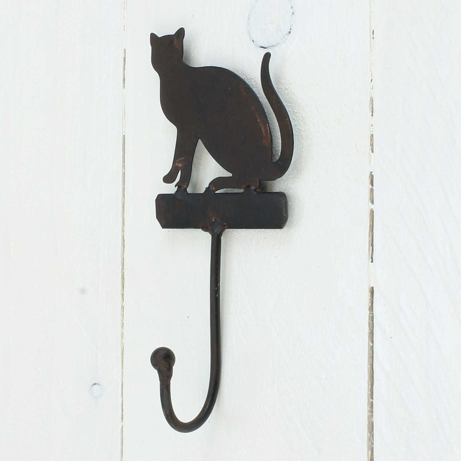 Macosa Home Wandhaken Haken Katze Gusseisen Landhausstil Antik Dunkelrost lackiert, Diele, Nostalgischer Garderoben-Haken Kleiderhaken Handtuchhaken Wand-Deko