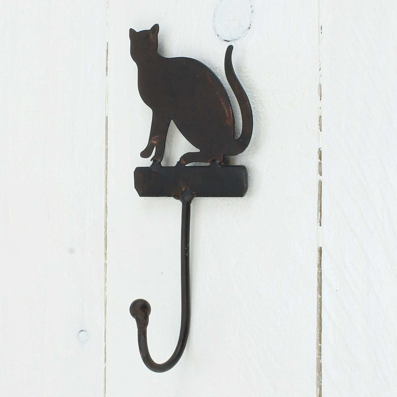 Macosa Home Wandhaken Wand-Haken Katze Gusseisen Landhausstil Antik Dunkelrost lackiert, Diele, Nostalgischer Garderoben-Haken Kleiderhaken Handtuchhaken Wand-Deko