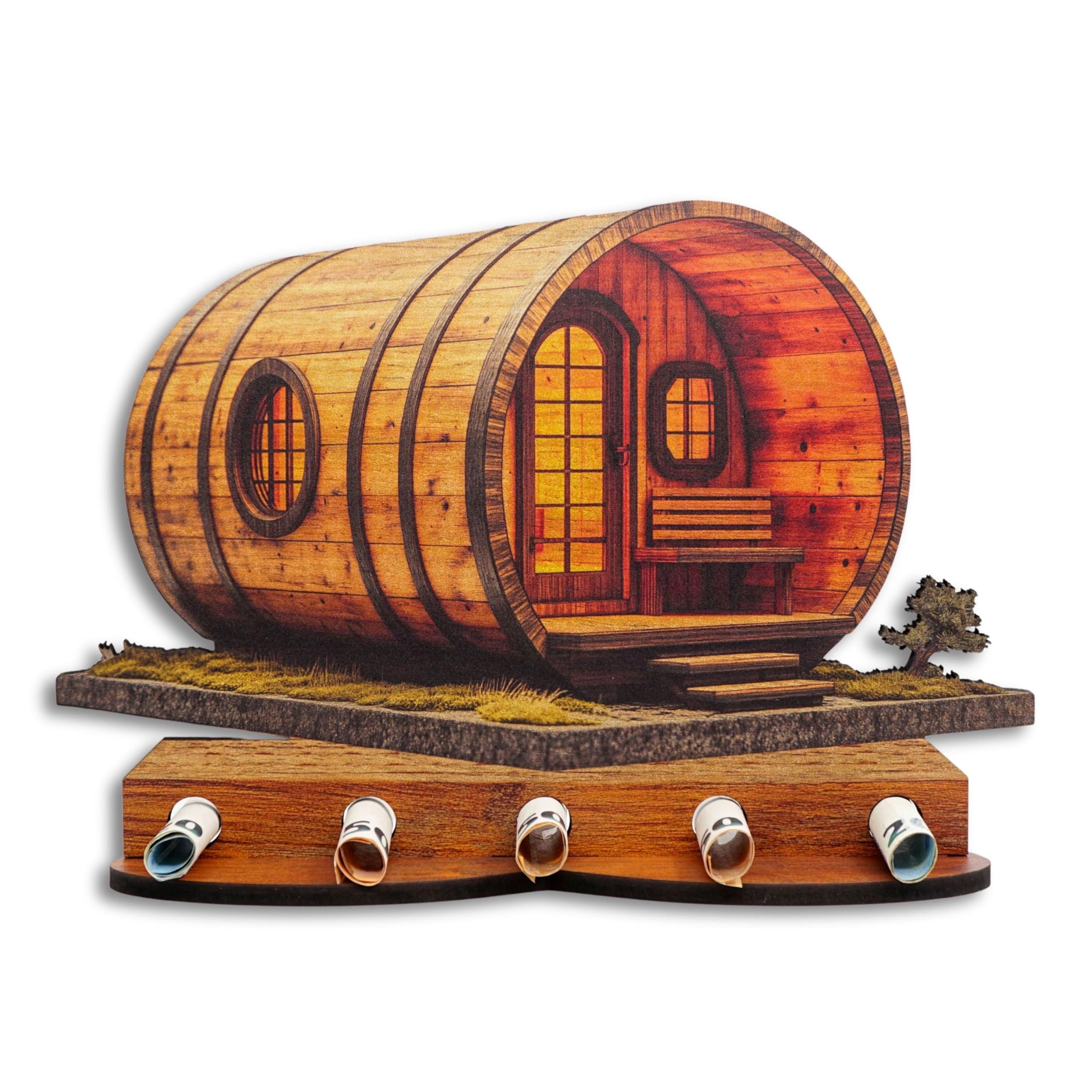 DARO Design Dekoobjekt Geldgeschenk Hobby Anlass Motiv mit Ständer aus HDF (Dekoration, Sauna – Geldscheinhalter), 28 cm breit, 6 mm HDF