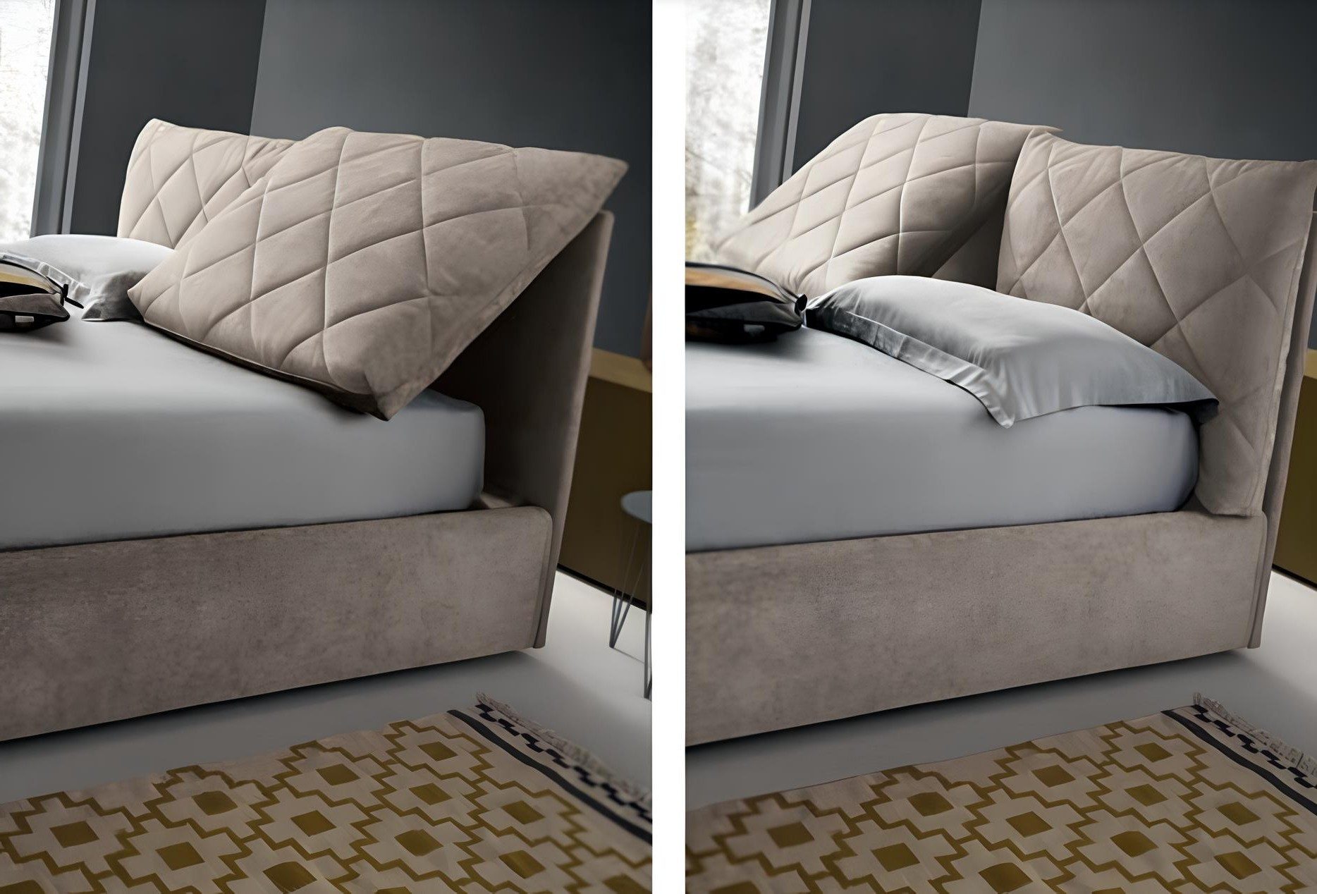 Xlmoebel Polsterbett Designer Bett aus Stoff und Holz für modernes Schlafzimmer in Lux (Designer Bett), Made in Europa