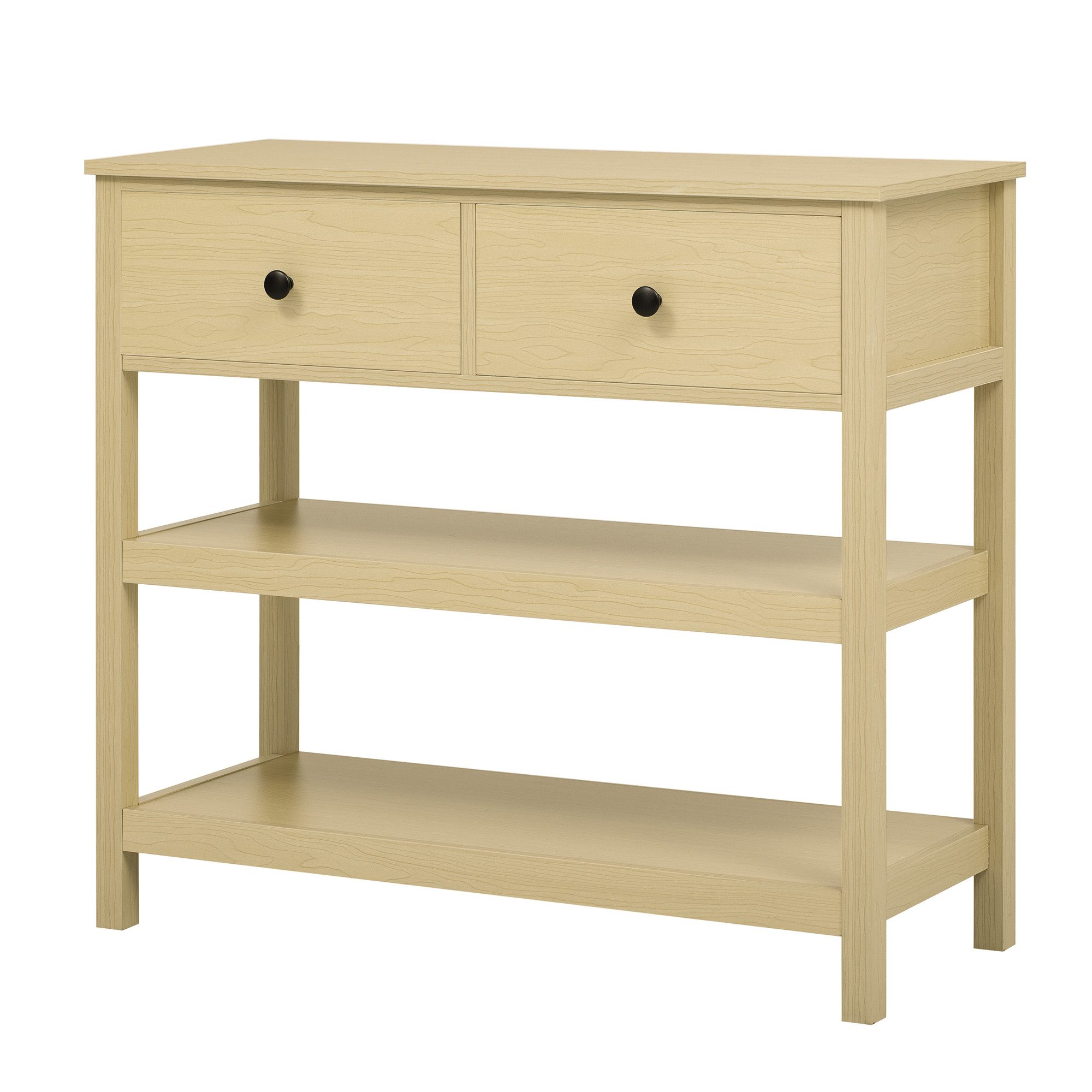 HAUSS SPOLE Konsolentisch Konsolentisch Beistellschrank Kommode mit Schubladen&2 offene Regale (Retro Konsolentisch mit Schubladen & Regalen – Schmaler Holztisch für Flur, Eingang & Wohnzimmer – Langlebig & Platzsparend – Modernes Design mit Vintage Charme – 10 kg Tragfähigkeit, 34.5 x 28 × 10 cm)