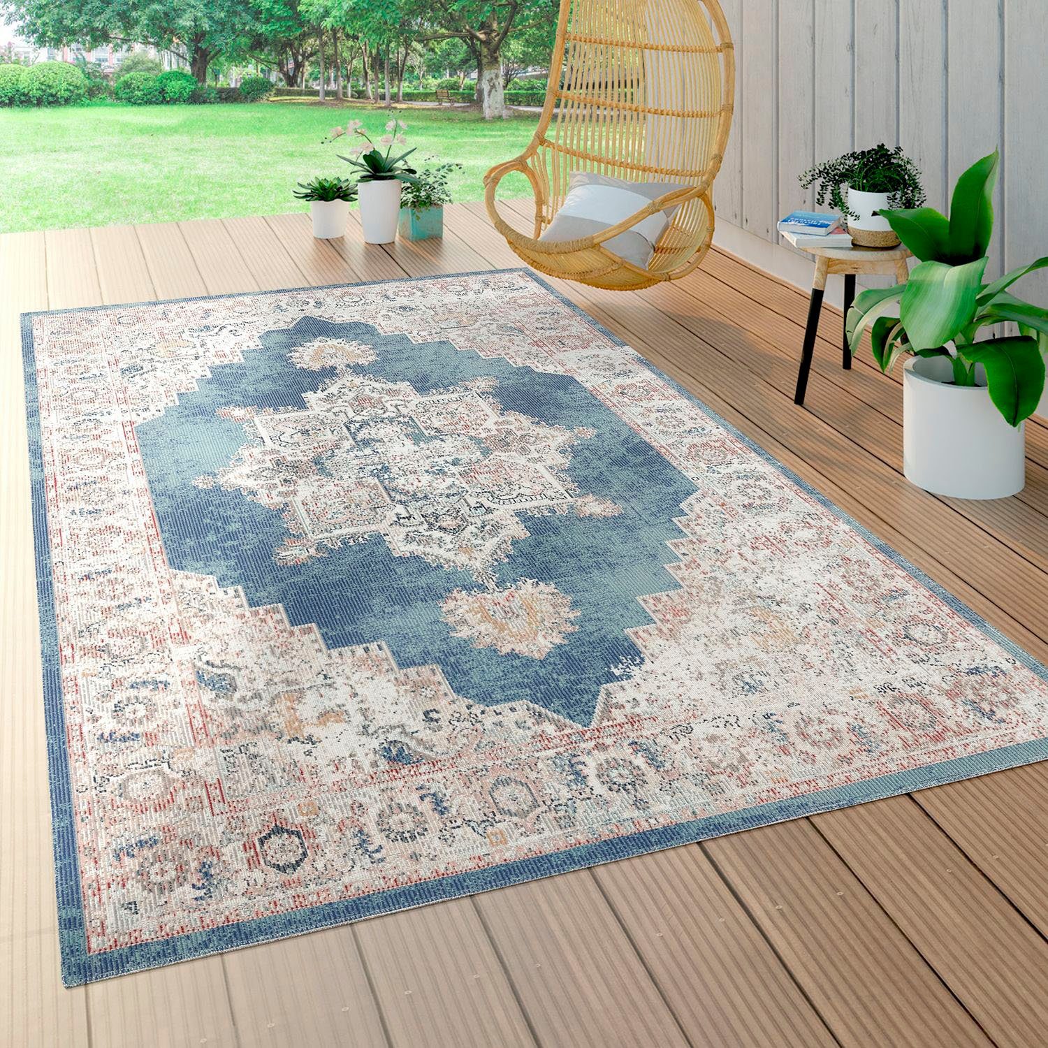 Kurzflor, In- Vintage Torres Teppich Orient-Optik, Outdoor 275, 8 rechteckig, blau Design, Höhe: mm, geeignet Paco Home, und