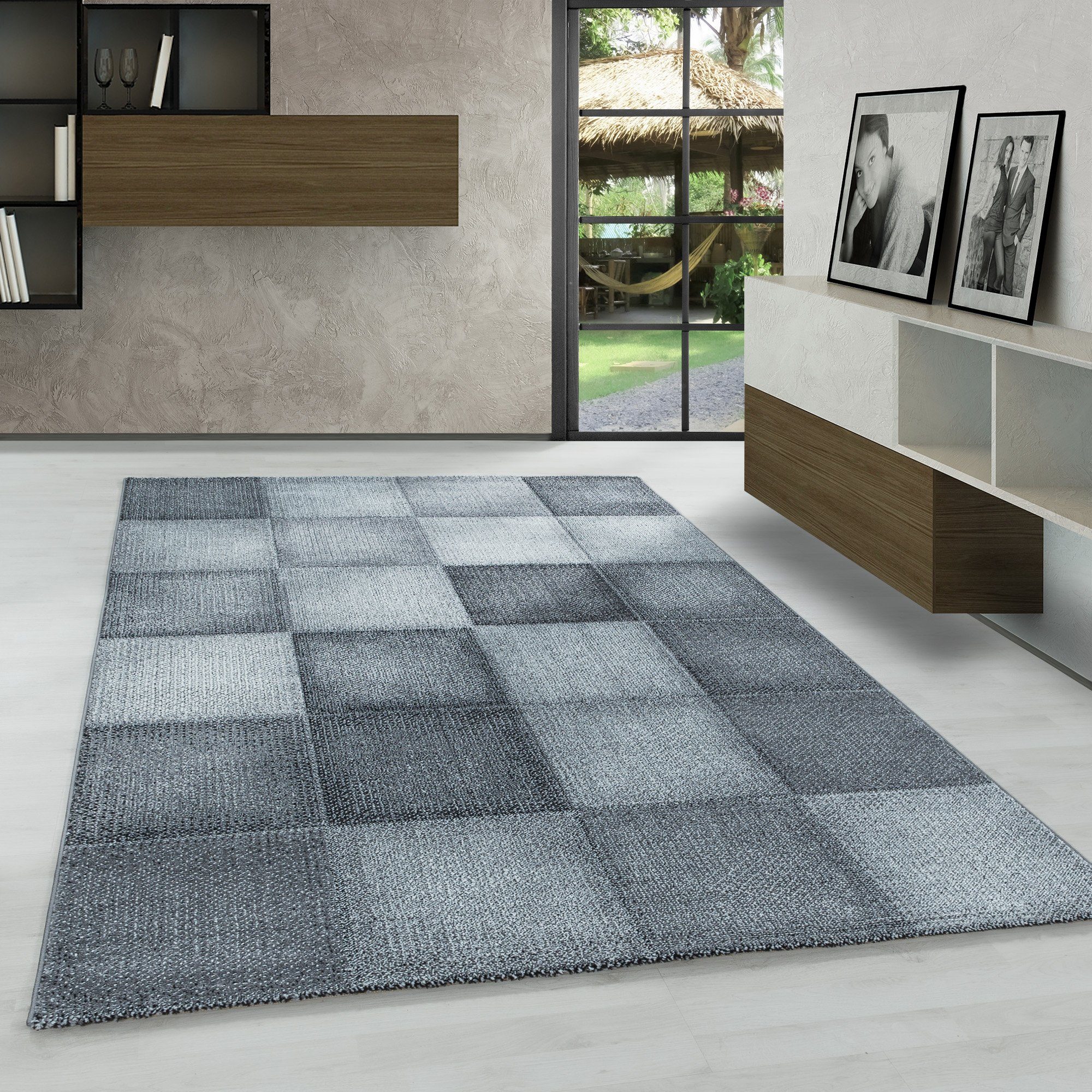 Frisé-Teppich Kariert Modern Höhe: 8 mm, größen Carpetsale24, Läufer, Design, Kariert verschidene Kurzflor Wohnzimmer Design Teppich