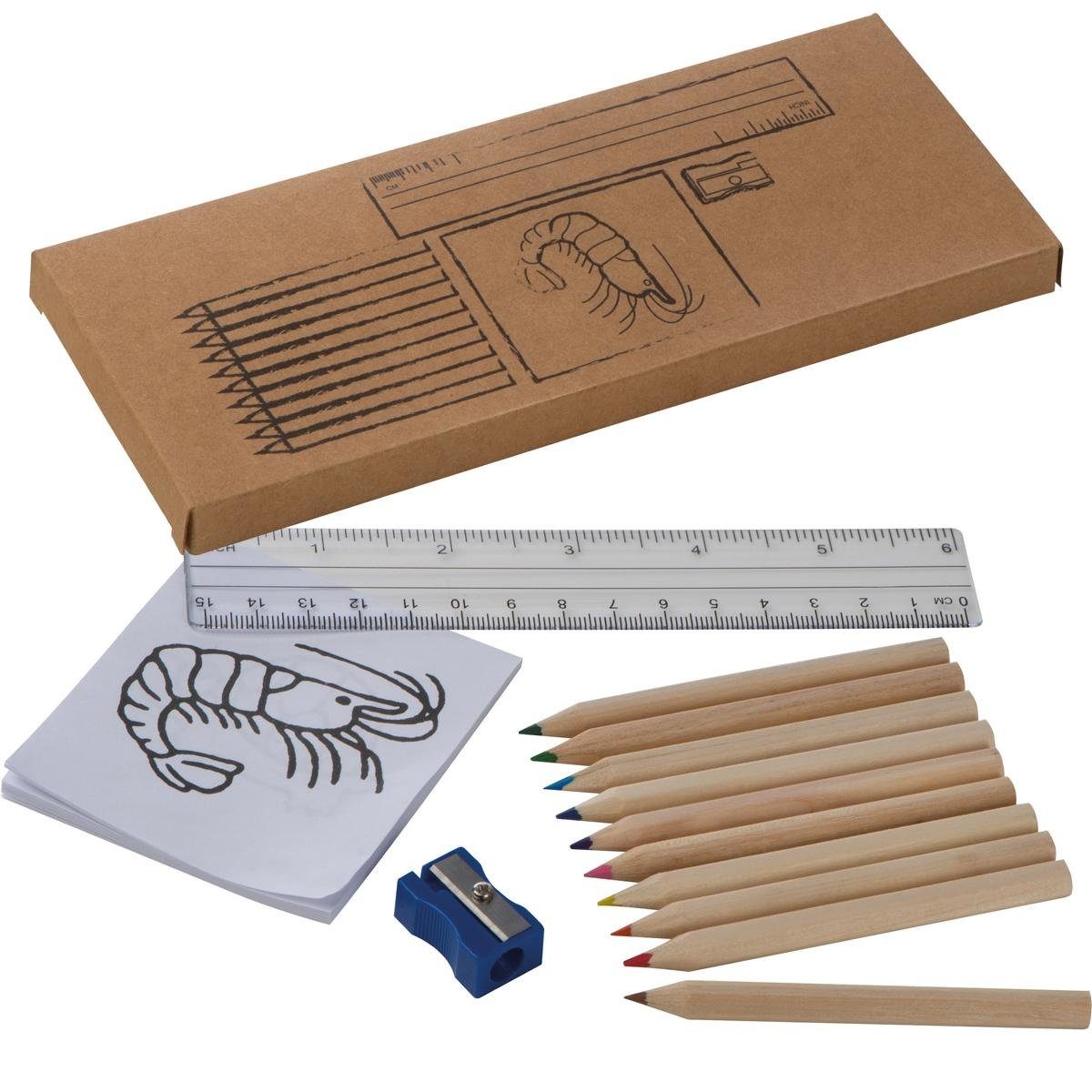 Easy Gifts Buntstift Kinderzeichenset mit 10 Buntstiften, Lineal (15 cm), Anspitzer, Ausmal