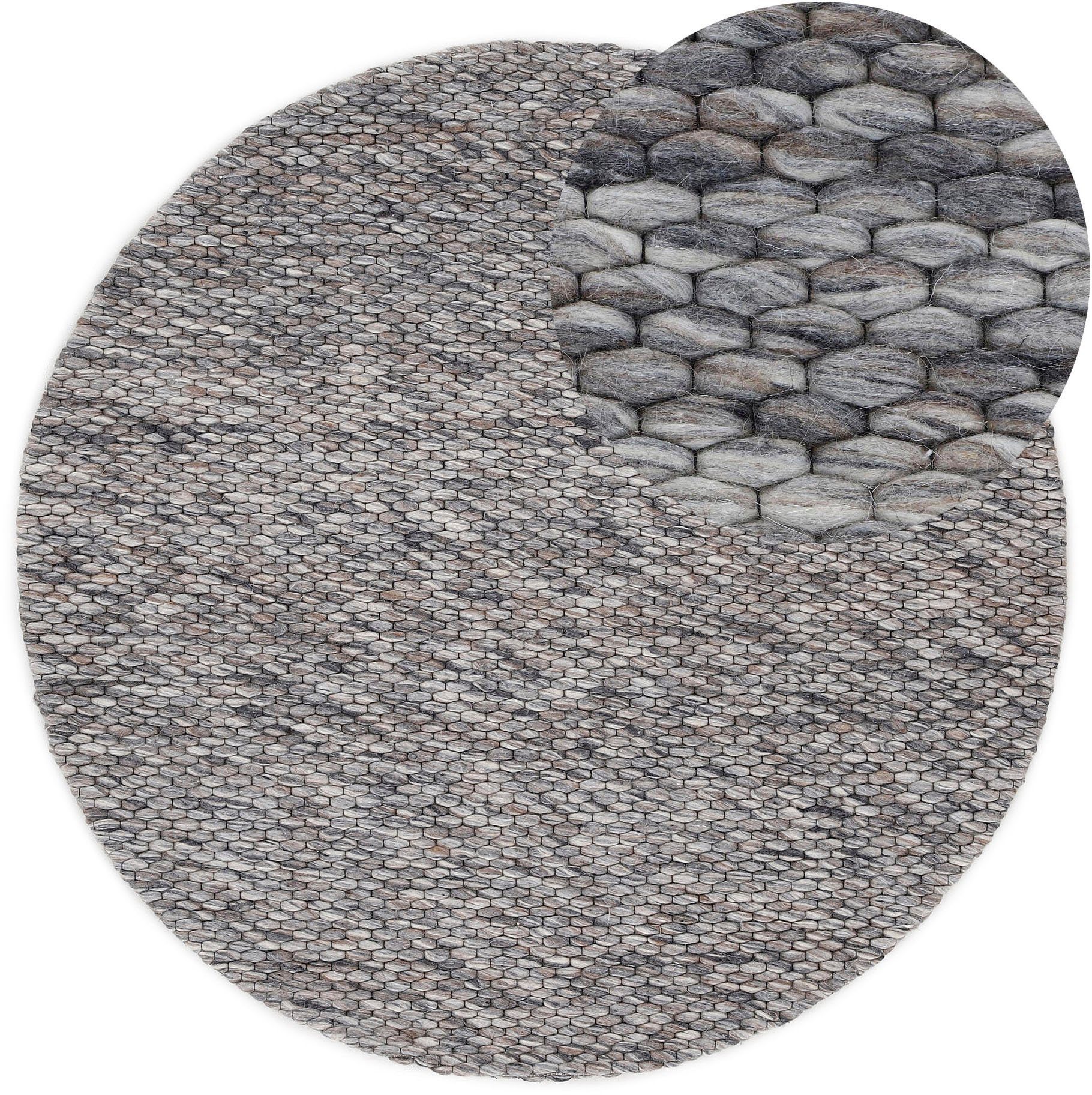 carpetfine Wollteppich Sina, auch als Läufer, rund, Höhe: 14 mm, Handweb Teppich, reine Wolle, meliert, handgewebt, weich & kuschelig