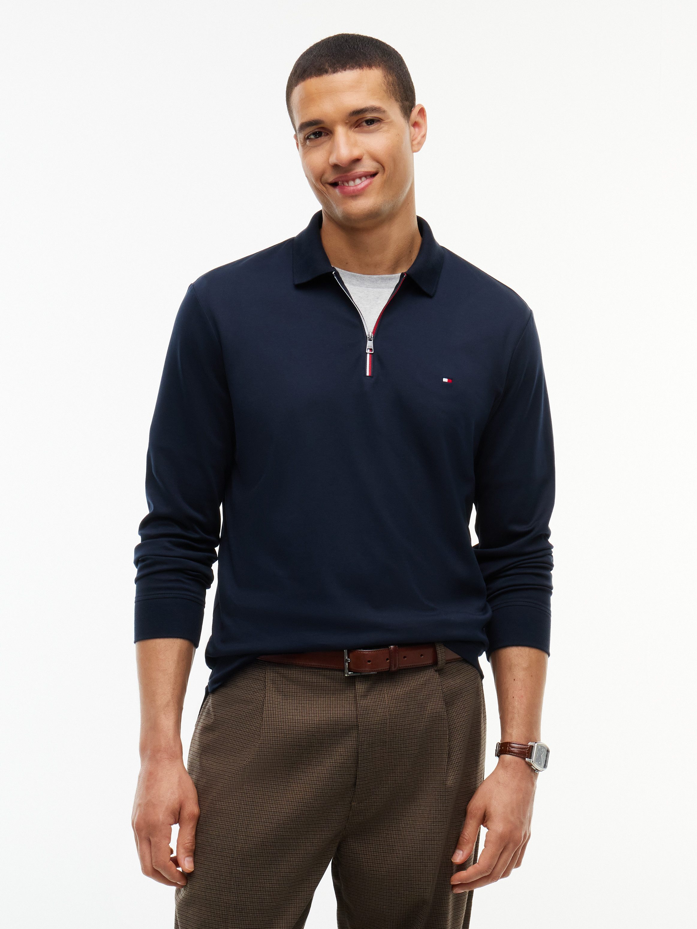 Tommy Hilfiger Langarm-Poloshirt LIQUID COTTON ZIP REGULAR