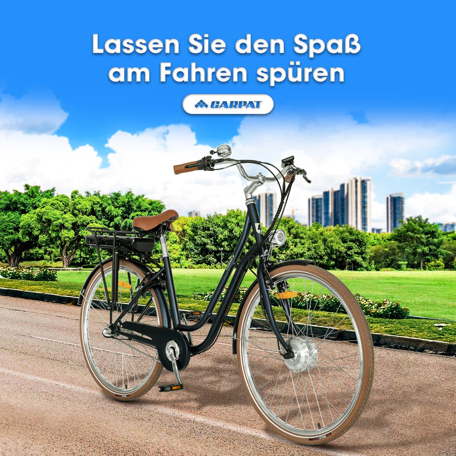 7 Shimano CARPAT Geschwindigkeitsstufen City Cityrad E-Bike 4 mechanisches Gang SL-TX30 Schaltwerk, Bremssystem Zoll Blau 28 SPORT 250 W, 36V Elektrofahrrad