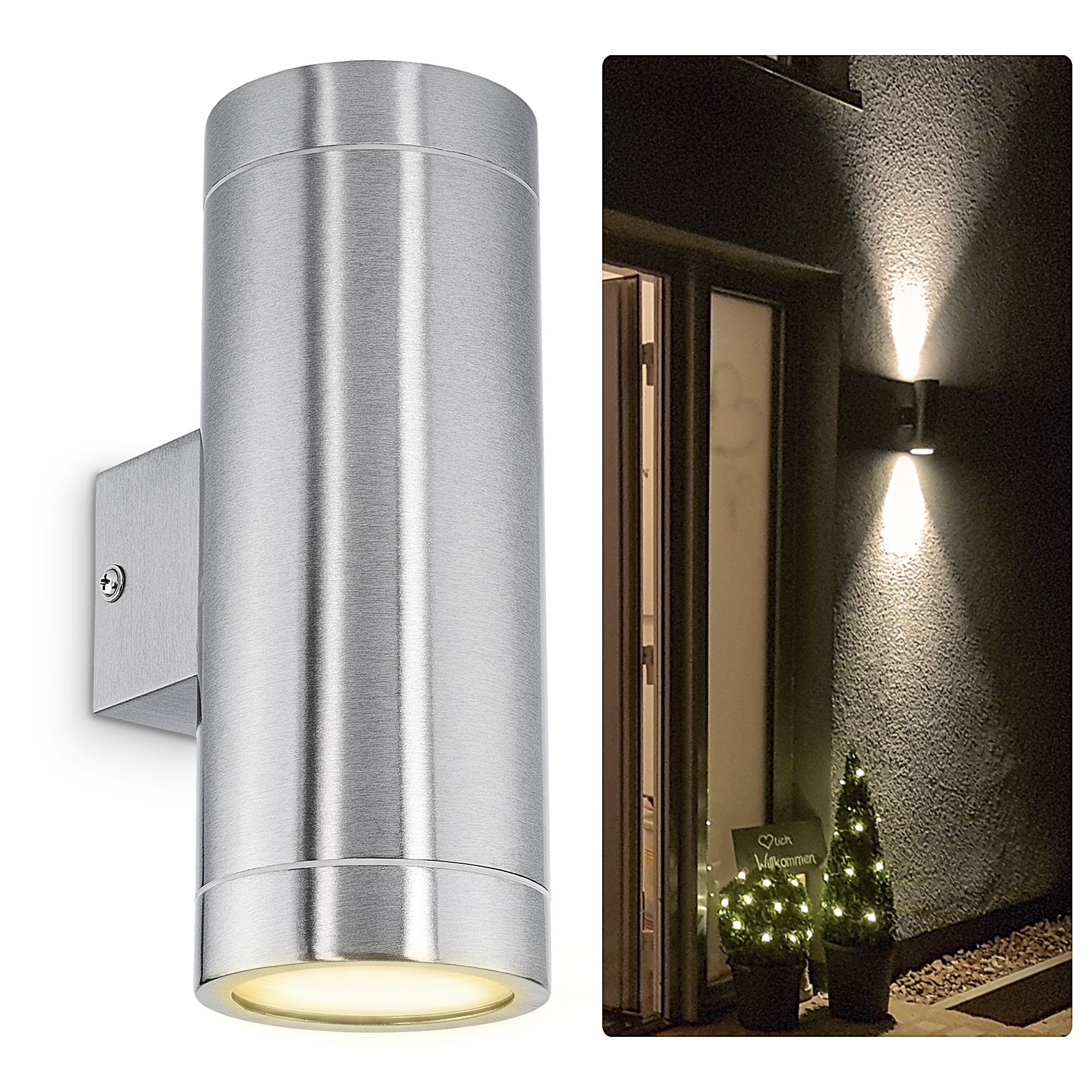 Aussenleuchte, LED Aufbaustrahler TIRA LED & Down Edelstahl Wandleuchte IP44 Up SSC-LUXon Warmweiß