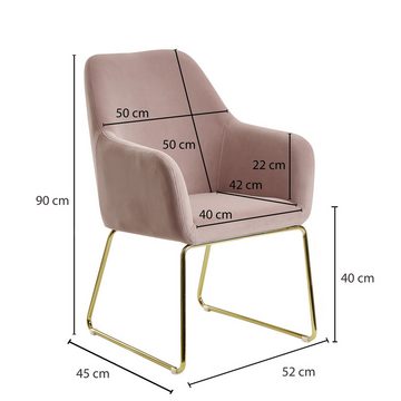 Wohnling Esszimmerstuhl WL6.216 (Stuhl Rosa Samt / Metall, Polsterstuhl Modern), Küchenstuhl Gepolstert, Schalenstuhl Esszimmer