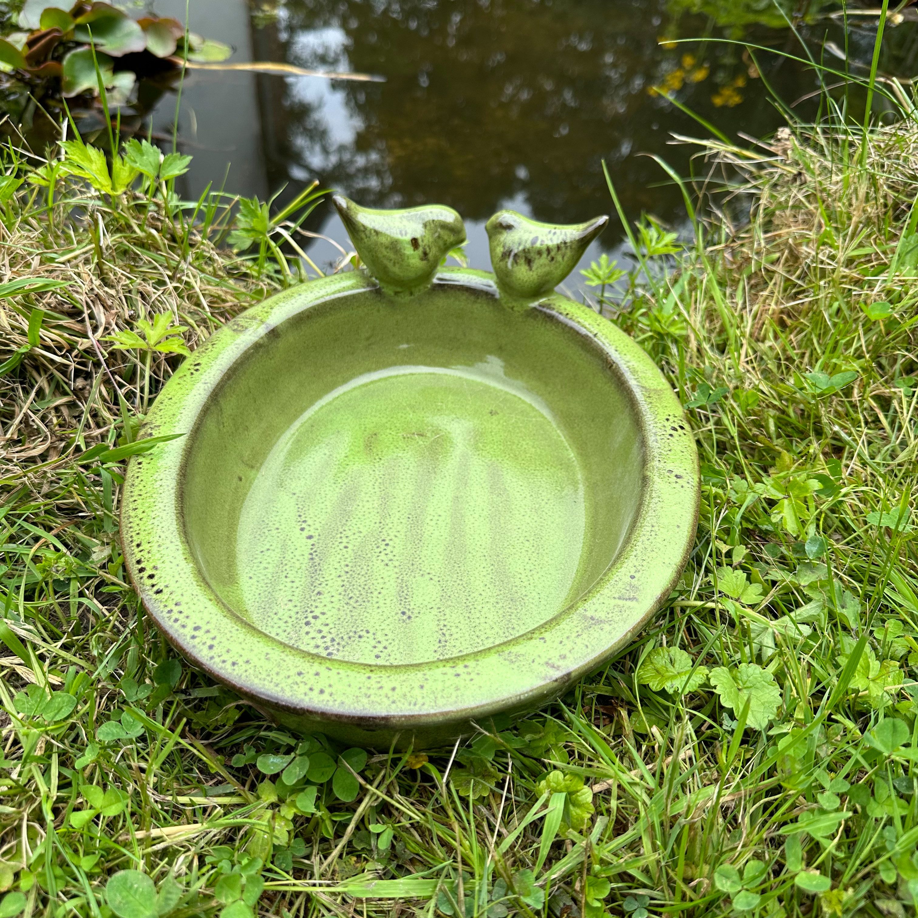 Antikas Futterstation Vogeltränke, Vogelbad - Oval - Grün, Wasserschale als Vogelbecken