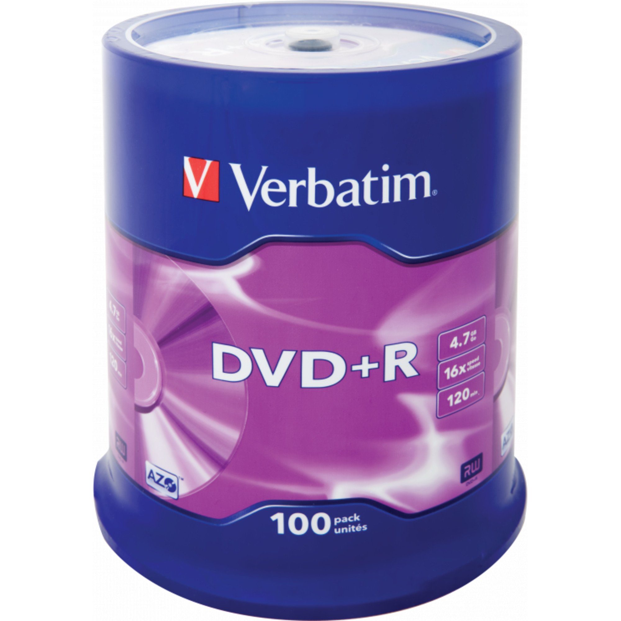 Verbatim DVD-Rohling Verbatim DVD+R 4,7 GB, DVD-Rohlinge, (16fach, 100