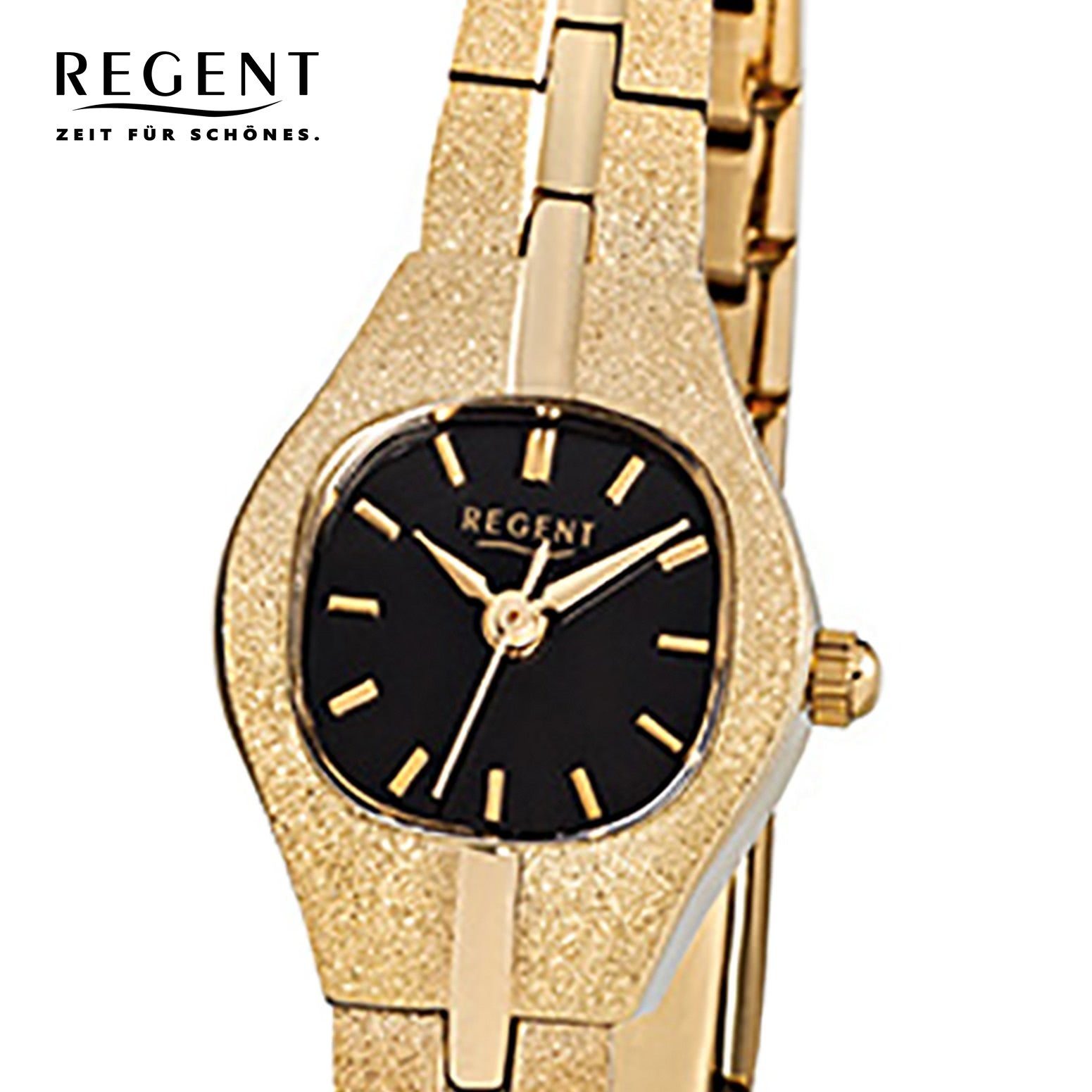 Regent Quarzuhr Regent klein Analog F-378, 18x23mm), Damen-Armbanduhr gold eckig, Damen (ca. ionenplattiert Edelstahl, Armbanduhr